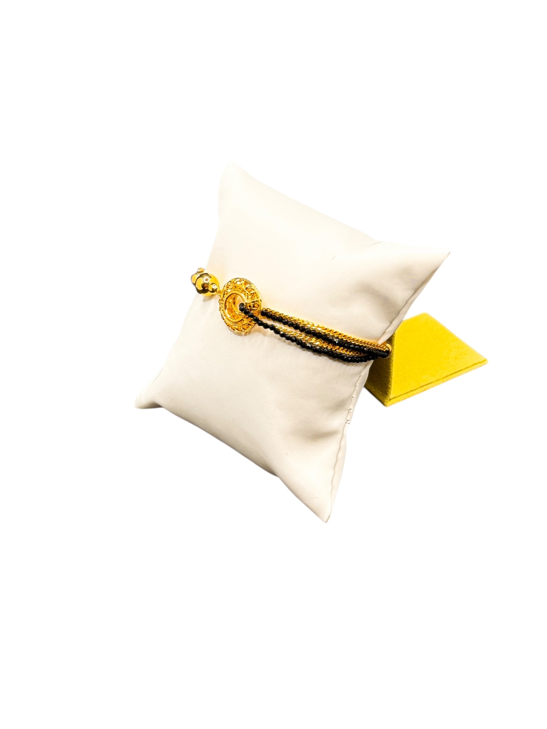 Mehrreihiges Armband aus vergoldeter Bronze mit schwarzen Steinen - FIRENZE BR 043