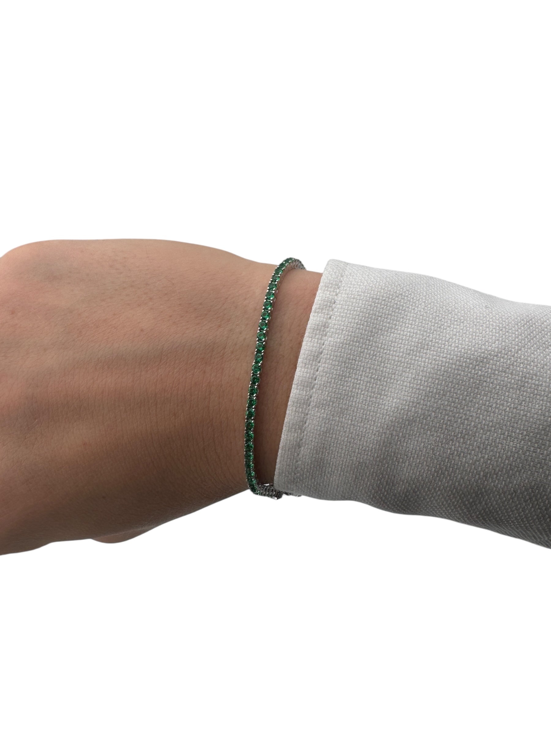 Bracciale tennis Spadarella in argento con zirconi verdi, 2mm, da uomo - TEN2-Verde