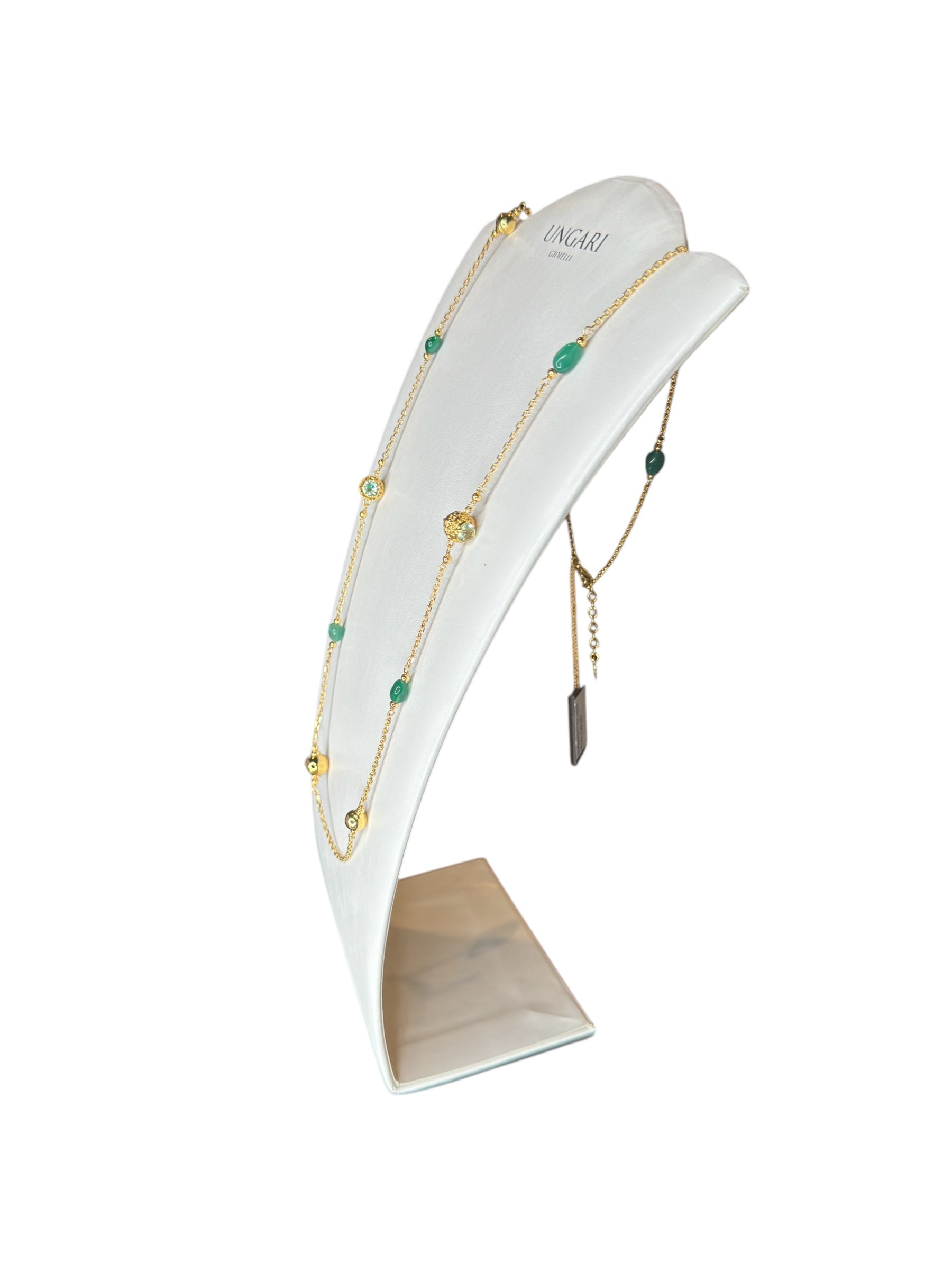 Langes Halsband aus vergoldeter Bronze mit grünen Steinen - DIAMANTEN CL 023