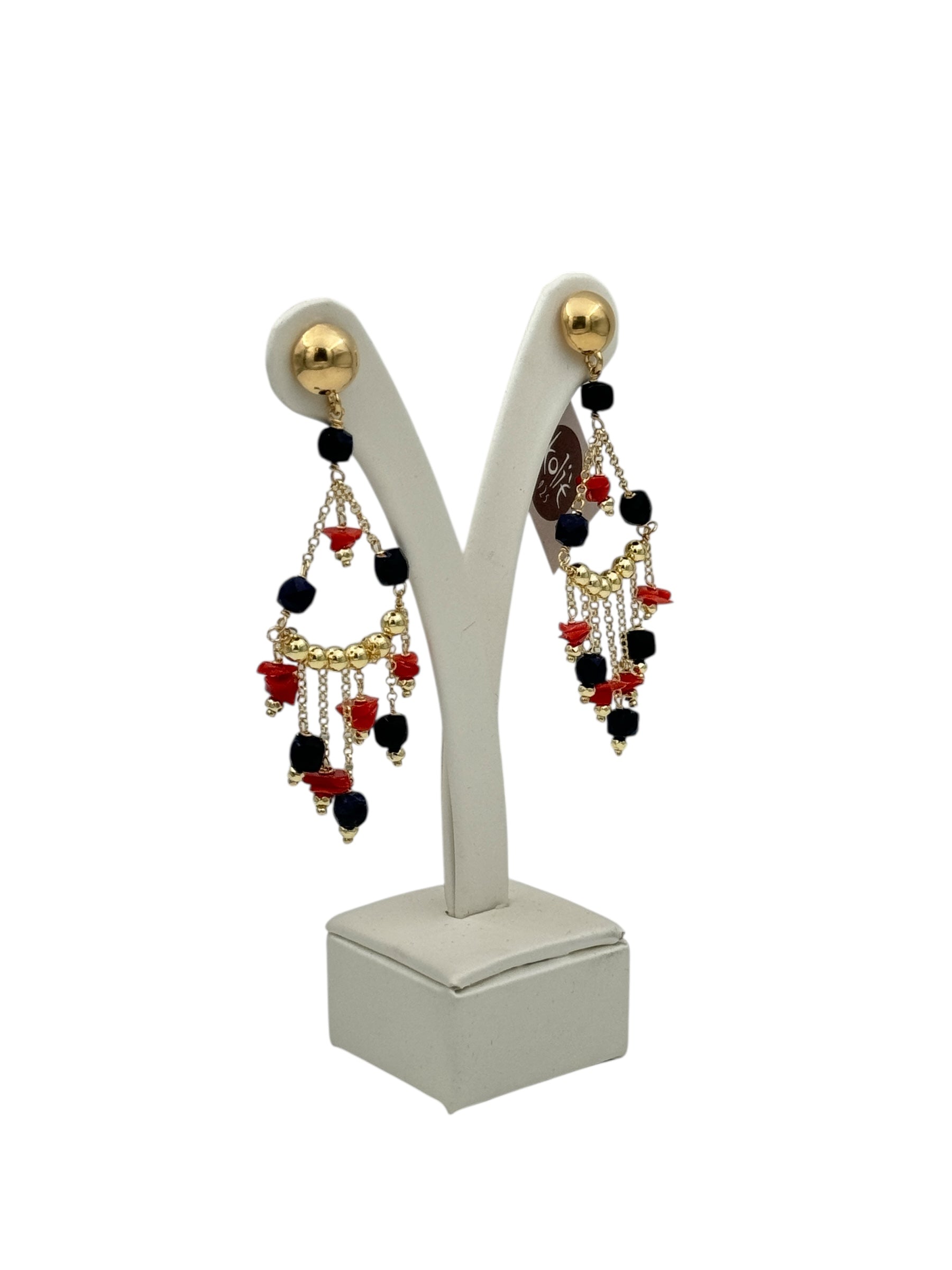 Koliè 925 - Orecchini pendenti in argento dorato con corallo - OR NERES 11