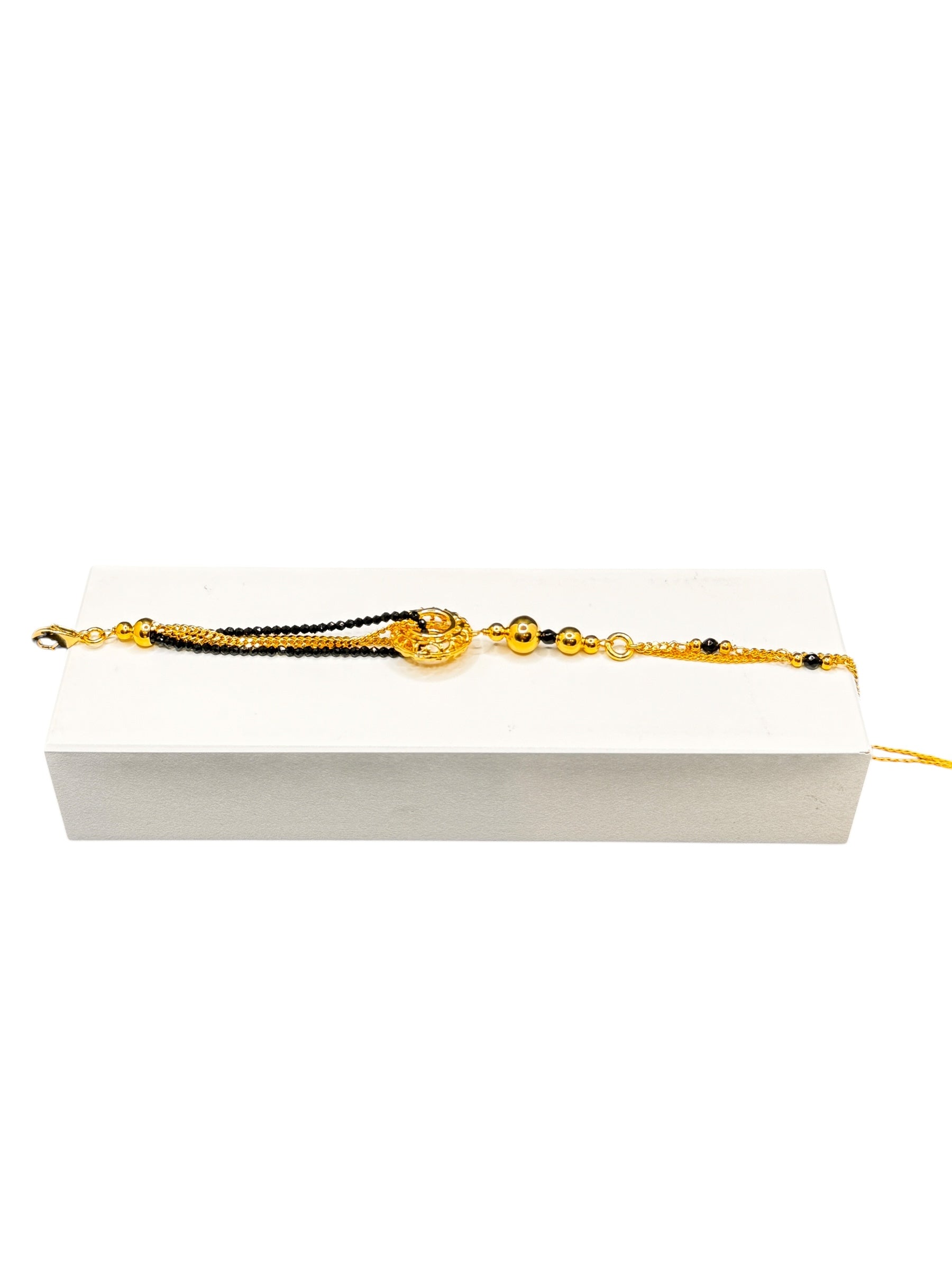 Mehrreihiges Armband aus vergoldeter Bronze mit schwarzen Steinen - FIRENZE BR 043