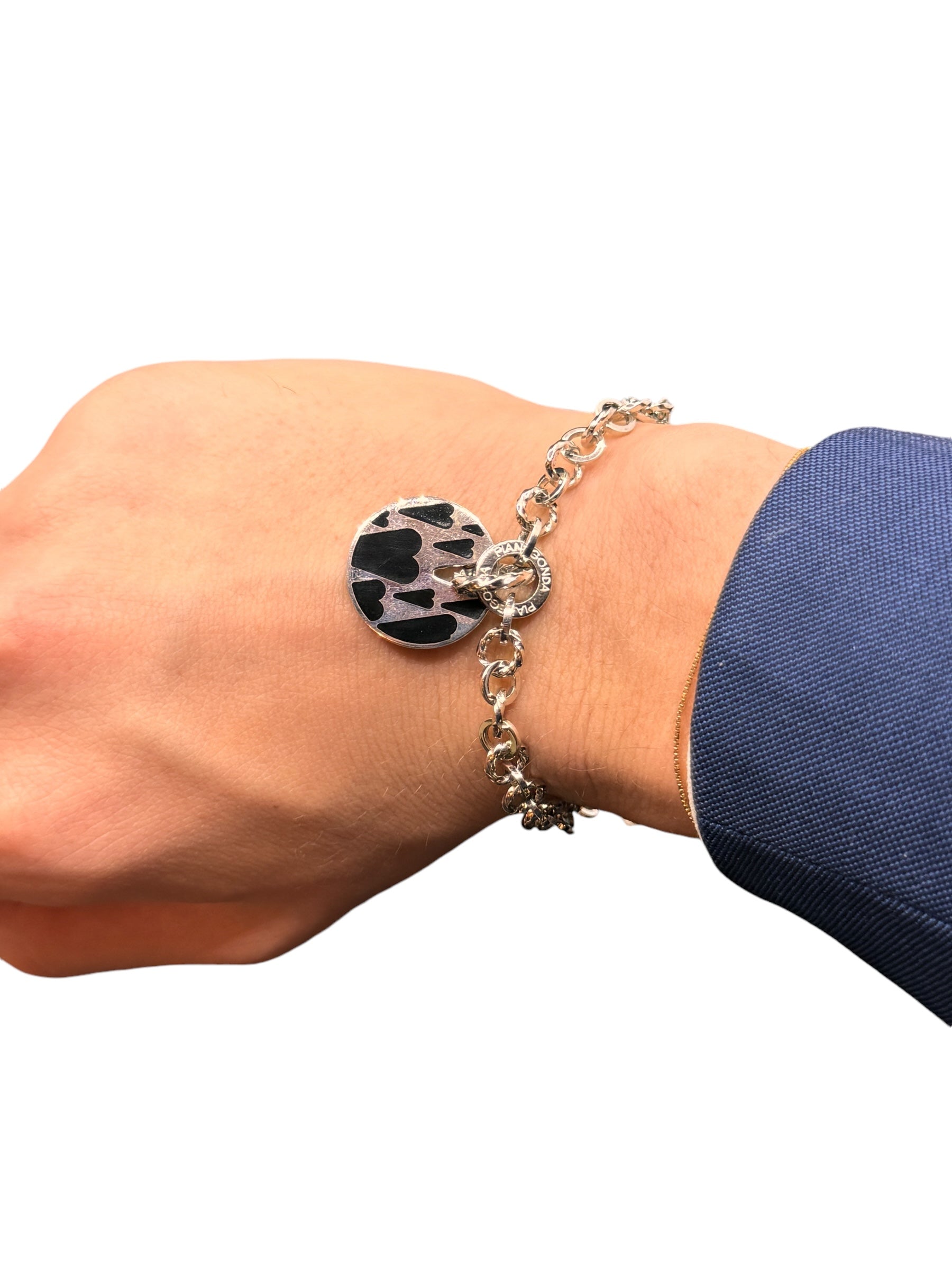 Pianegonda-Silberarmband mit ovalem Silber- und schwarzem Emaille-Anhänger – BA010849