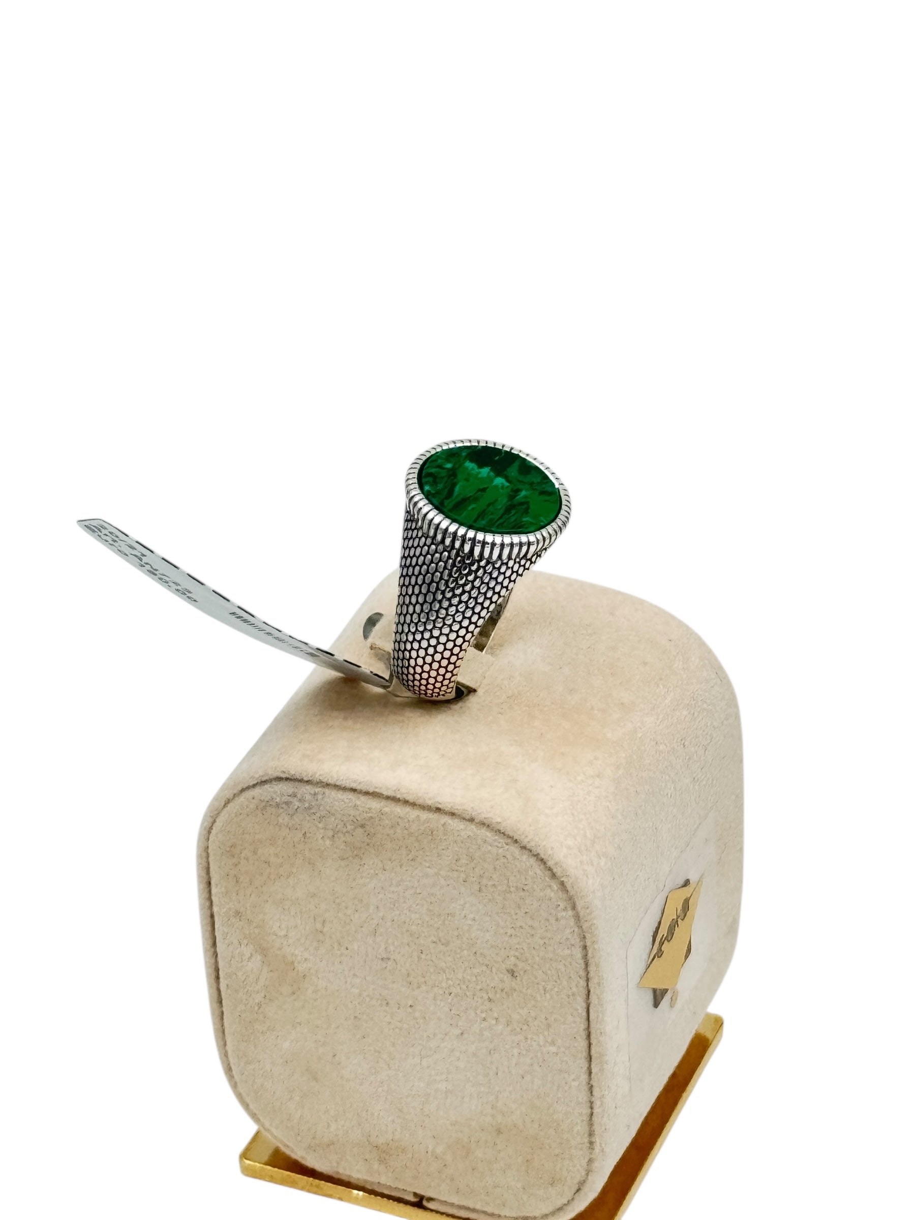 Anello Spadarella in argento, uomo, pietra tonda, pasta di malachite verde - AN723