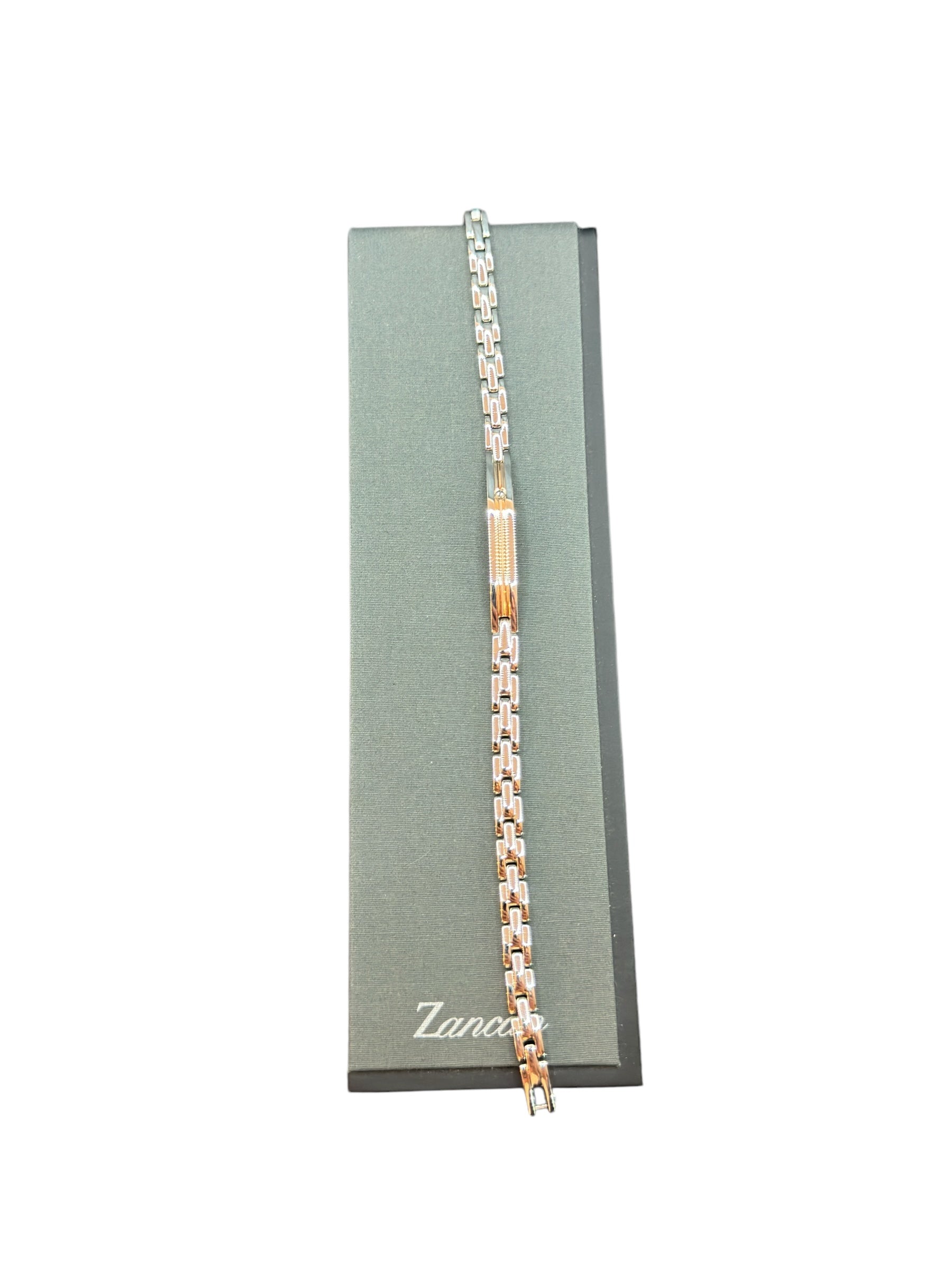 Zancan-Armband für Herren aus Stahl mit zentraler Plakette aus Roségold und schwarzem Zirkonia – Hi-Teck-Kollektion – EHB216