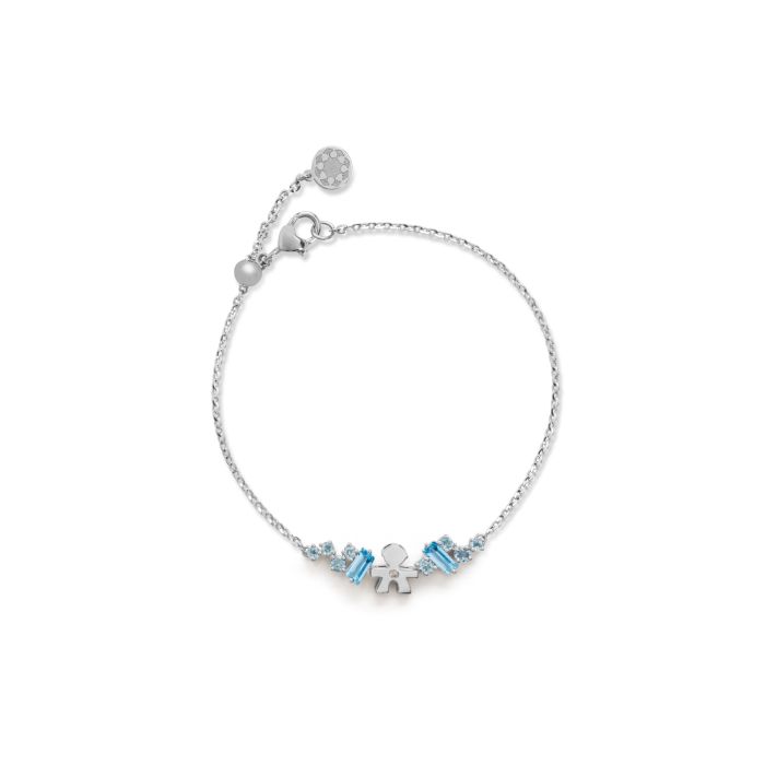 BRACCIALE LES BONBONS CON SAGOMA BIMBO, IN ORO BIANCO CON TOPAZI, ACQUAMARINE E DIAMANTE - LBB856