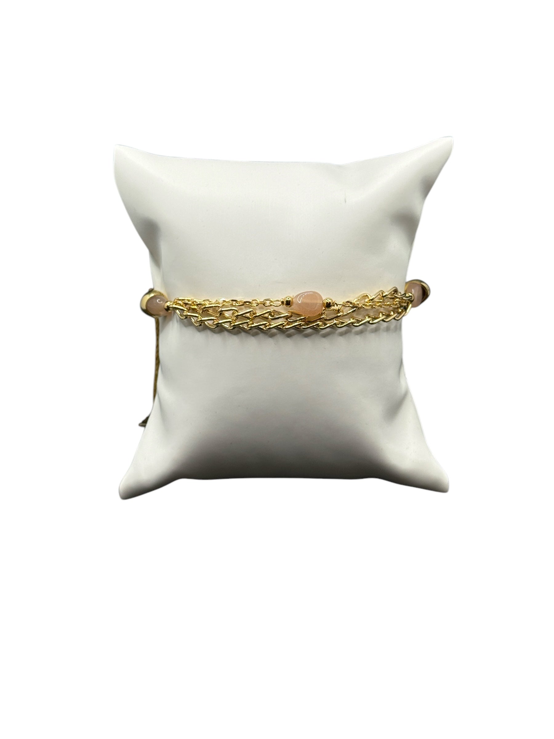 Zweireihiges Armband aus vergoldeter Bronze und rosa Steinen - LE FATE BR 004