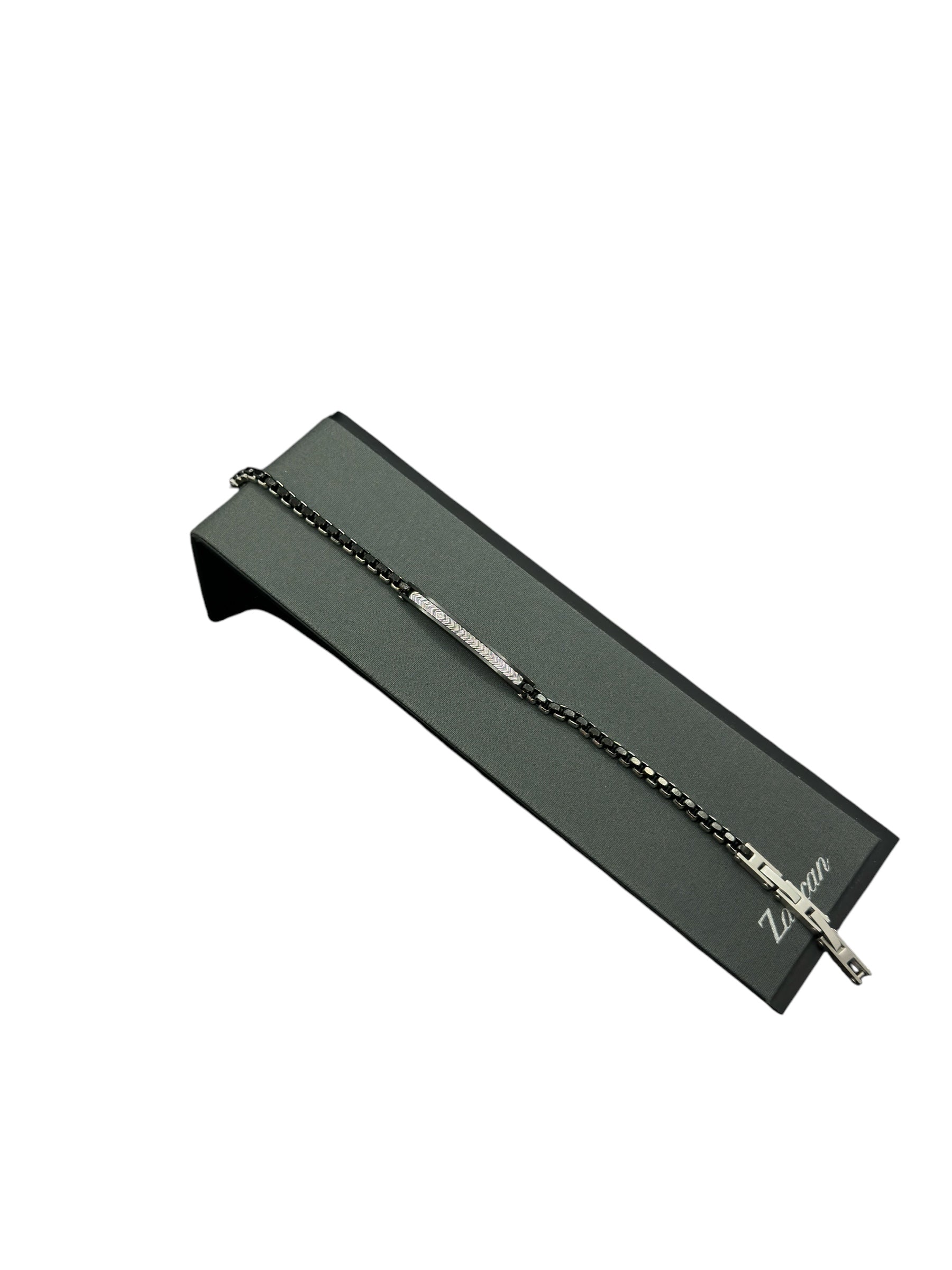 Herrenarmband aus Stahl mit schwarzer Keramik und Mittelplatte mit schwarzen Spinellen - UHB015