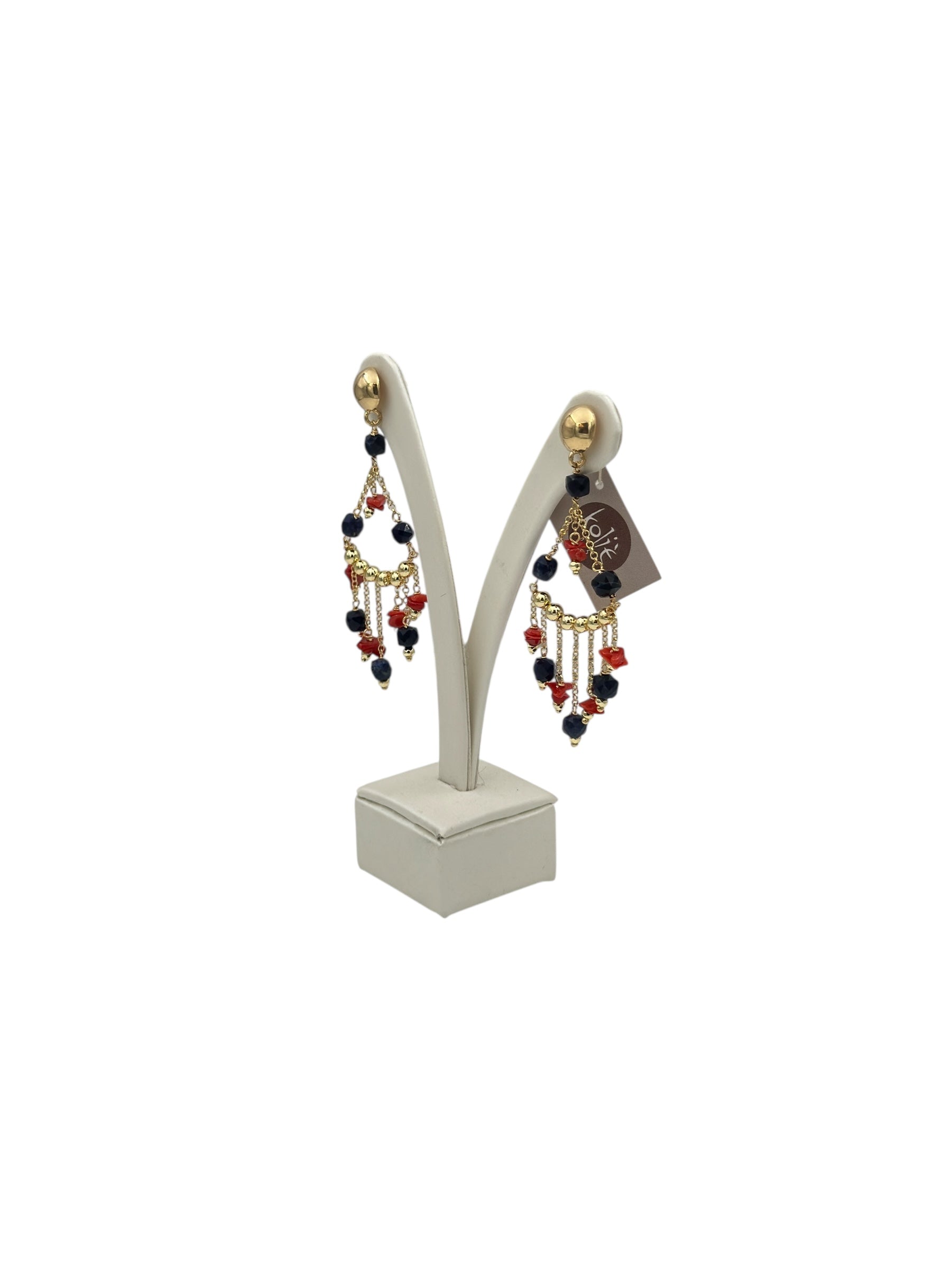 Koliè 925 - Orecchini pendenti in argento dorato con corallo - OR NERES 11