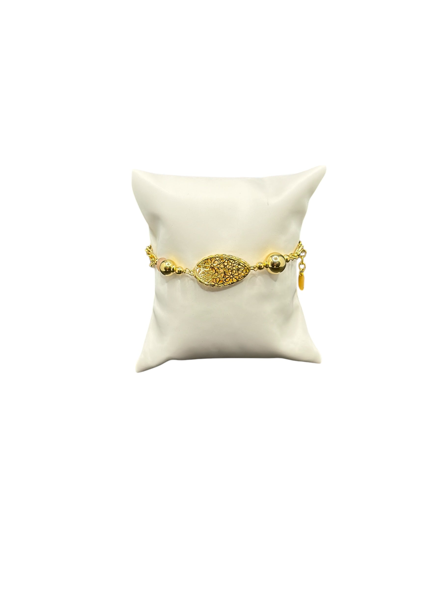 Zweireihiges Armband aus vergoldeter Bronze und rosa Steinen - LE FATE BR 004