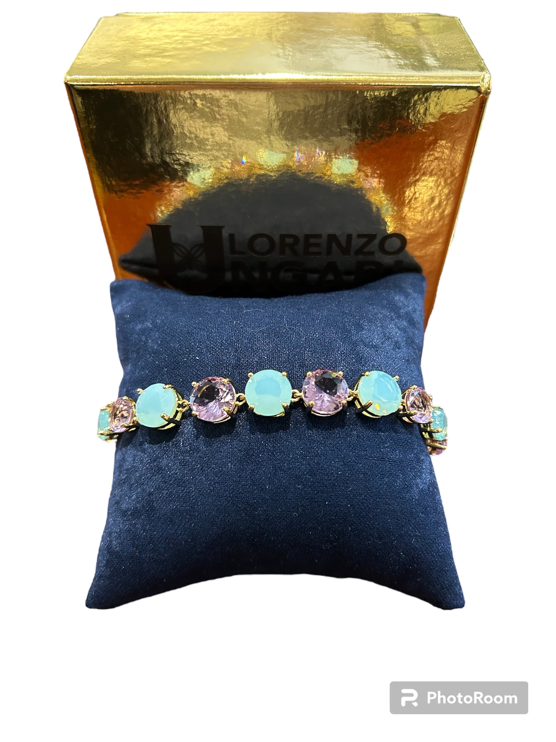 IL Mio Re - Bracciale in bronzo dorato con pietre viola e azzurre - ILMIORE BR 021 AZZ