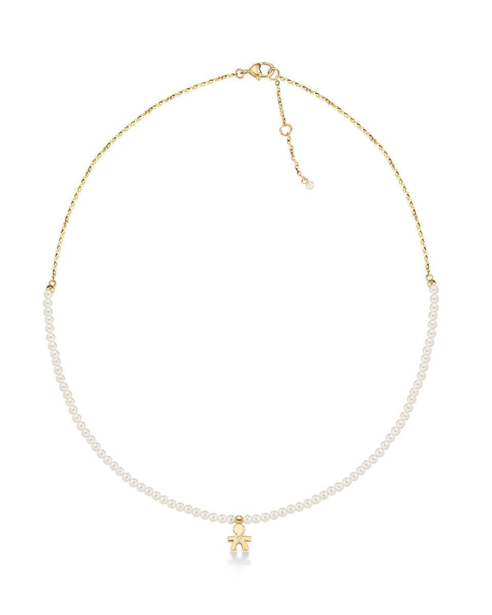 THE PEARLS - KINDERHALSKETTE AUS GELBGOLD MIT PERLEN UND DIAMANTEN - LBB820