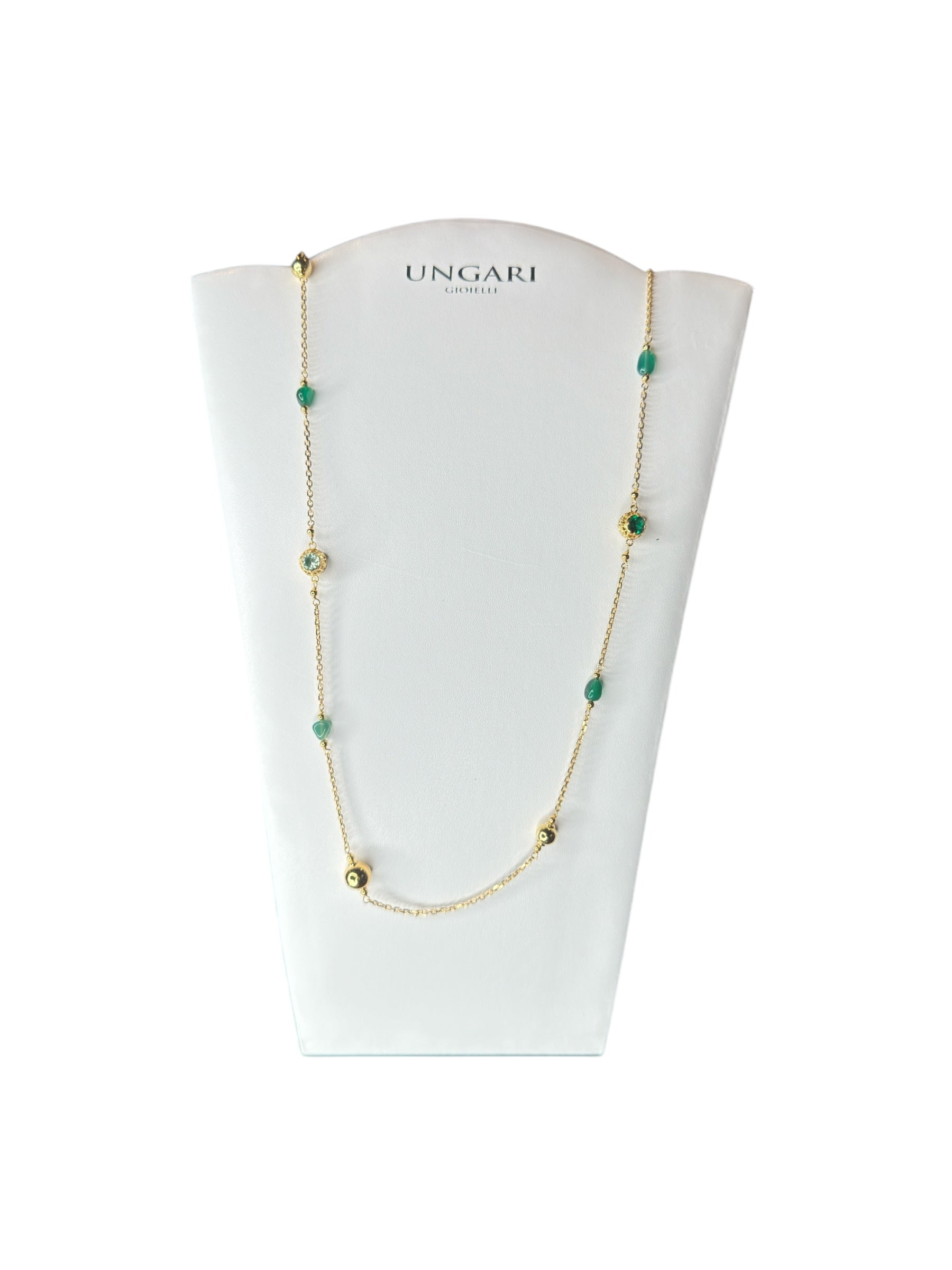 Langes Halsband aus vergoldeter Bronze mit grünen Steinen - DIAMANTEN CL 023