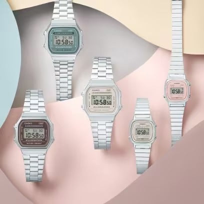 Casio Iconic Collection Damen-Digitaluhr mit braunem Zifferblatt, 36 mm – A168WA-5AYES