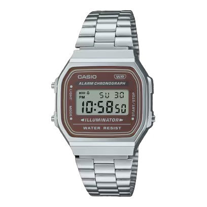 Casio Iconic Collection Damen-Digitaluhr mit braunem Zifferblatt, 36 mm – A168WA-5AYES