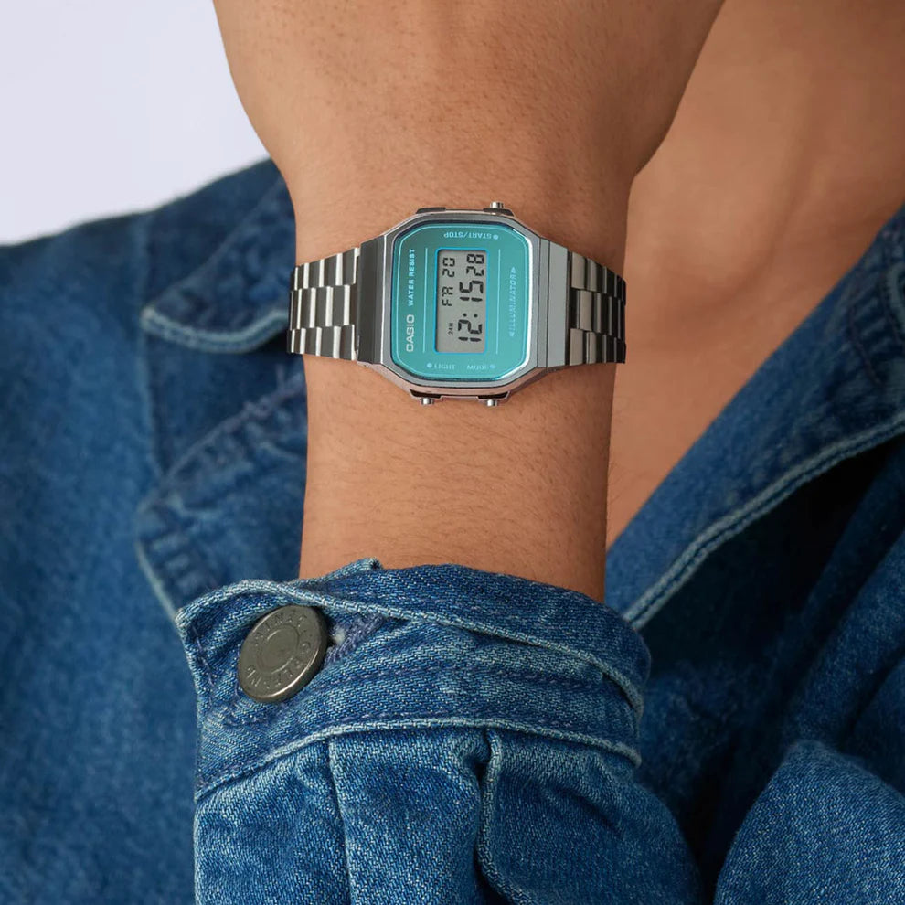Orologio Digitale Casio collezione Iconic, Genere Unisex, Quadrante blu, 36mm - A168WEM-2EF