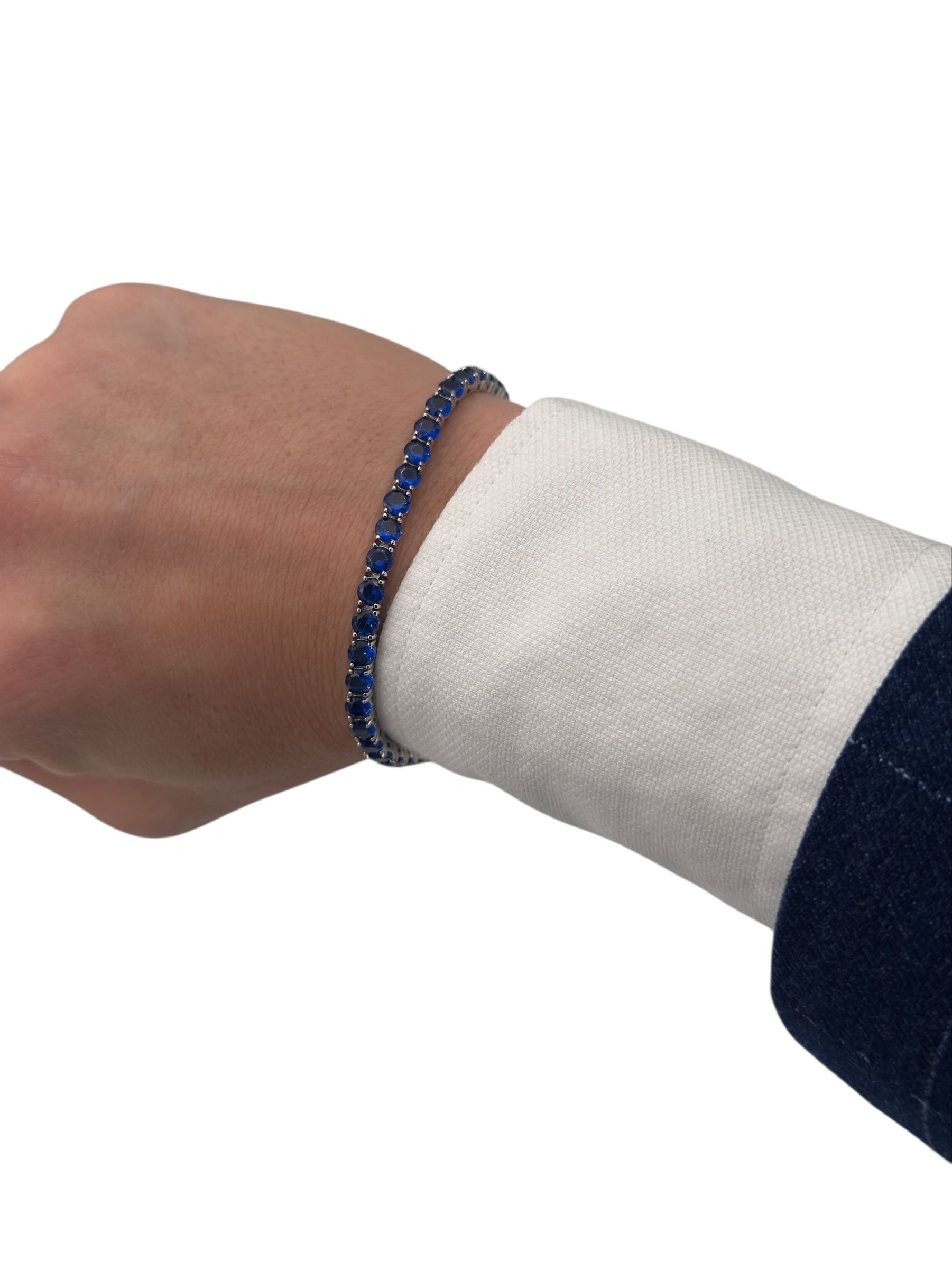 Bracciale tennis Spadarella in argento con zirconi blu, 4mm, da uomo - TEN4-blu