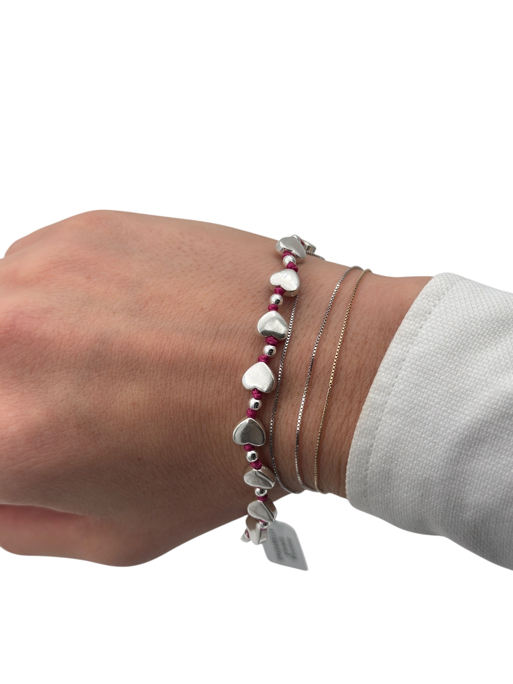 Bracciale Spadarella in argento, da donna, con cuori, colore fucsia - SPBR64