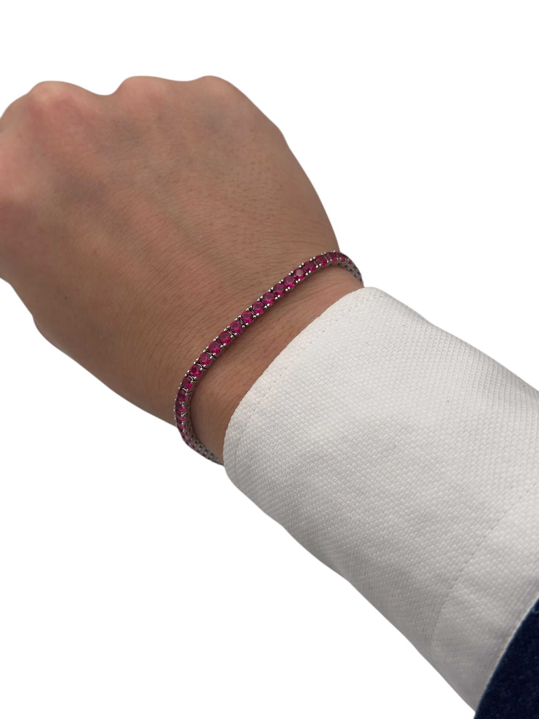 Bracciale tennis Spadarella in argento con zirconi rossi, 3mm, unisex - TEN3-rosso