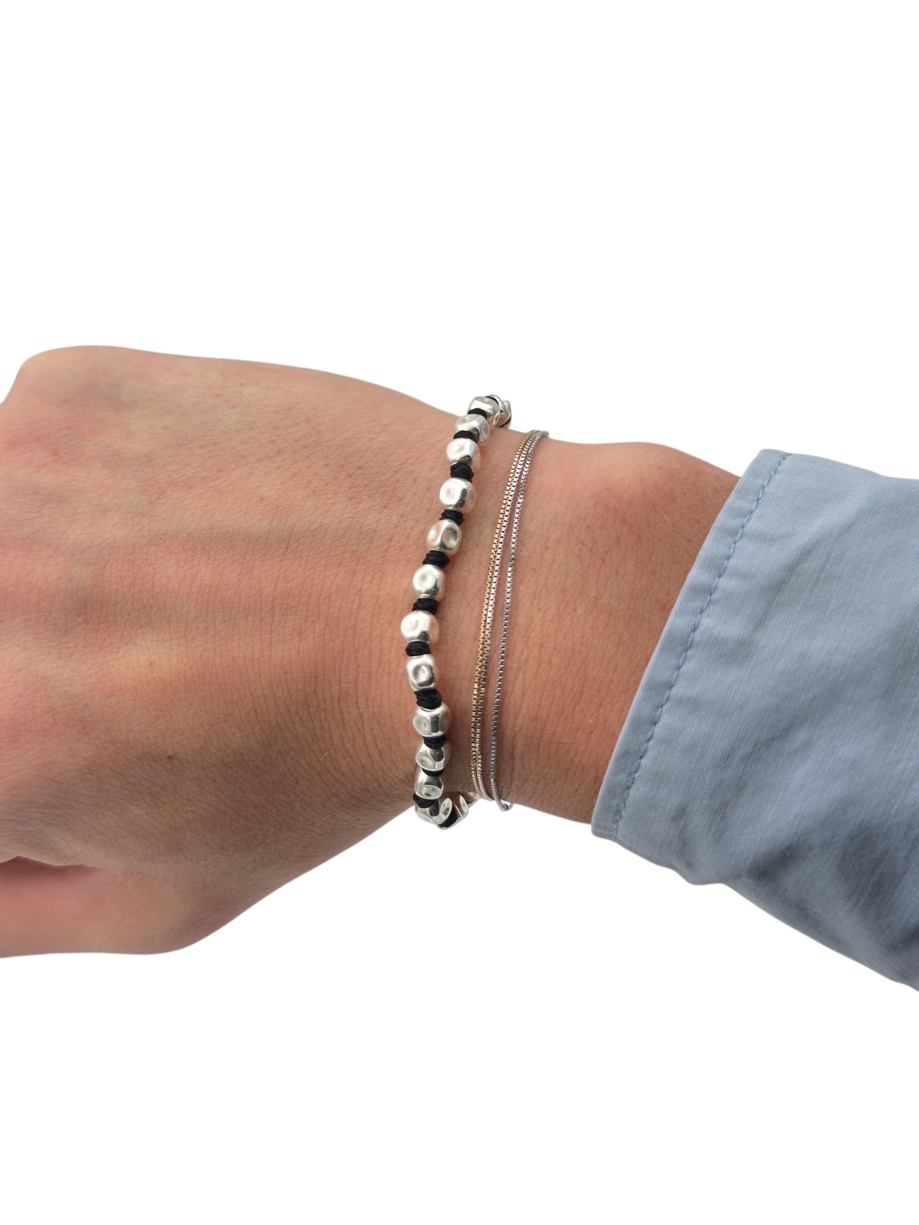 Bracciale Spadarella corda in argento e nylon, da uomo, colore nero - SPBR636-nero