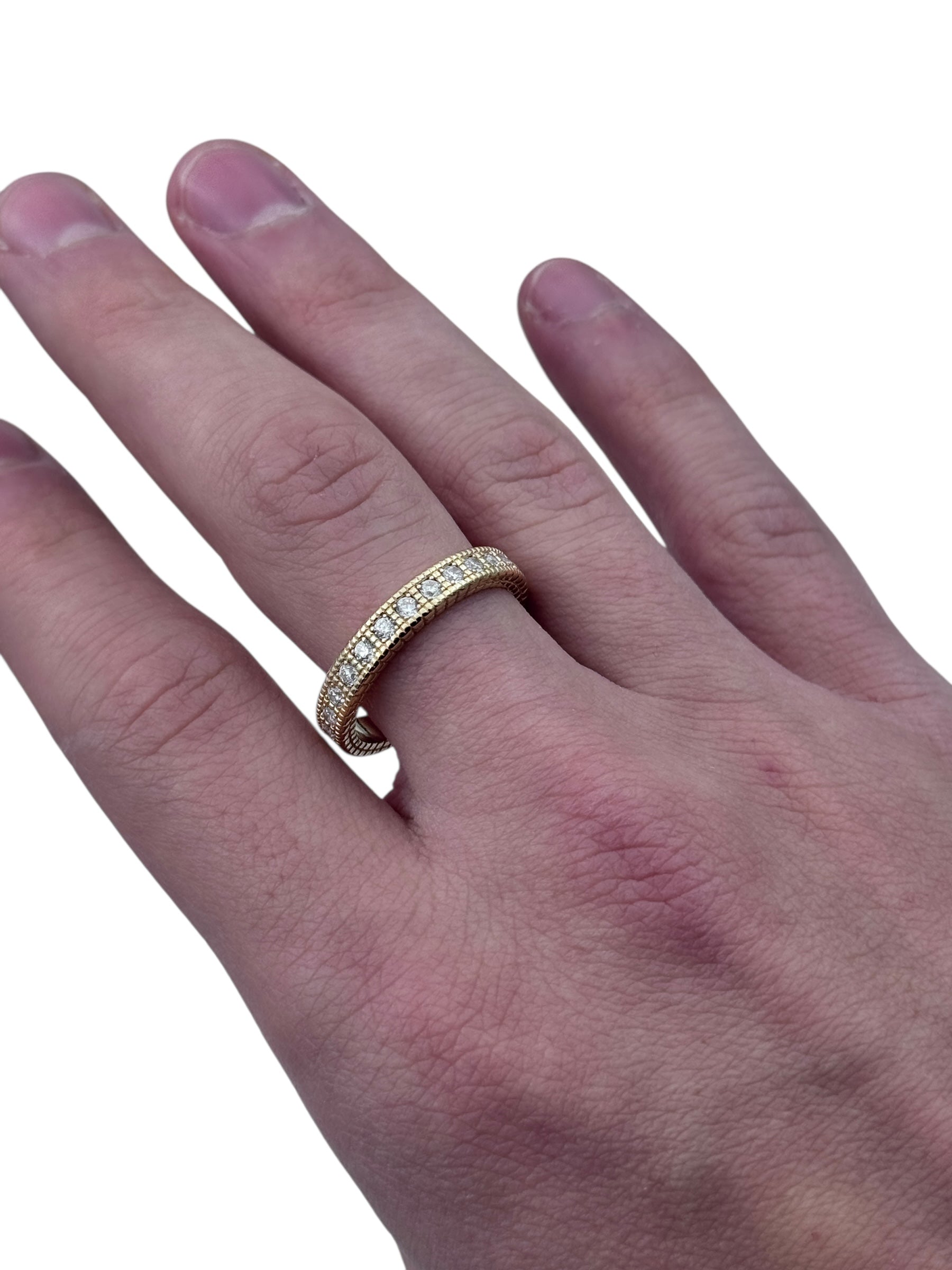 Anello Spadarella in argento dorato, unisex, fede con zirconi bianchi - AN760