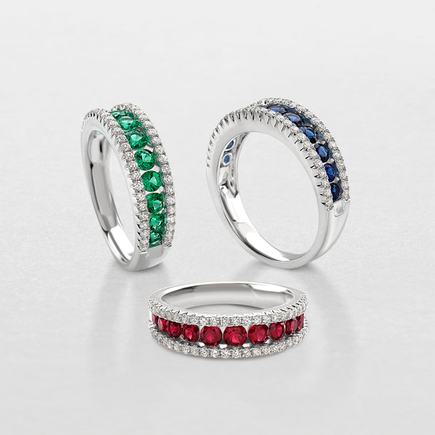 Anello Veretta Giorgio Visconti binario in oro bianco 18kt, diamanti e fila di rubini centrale, 0.95ct di rubino - ABX14189R