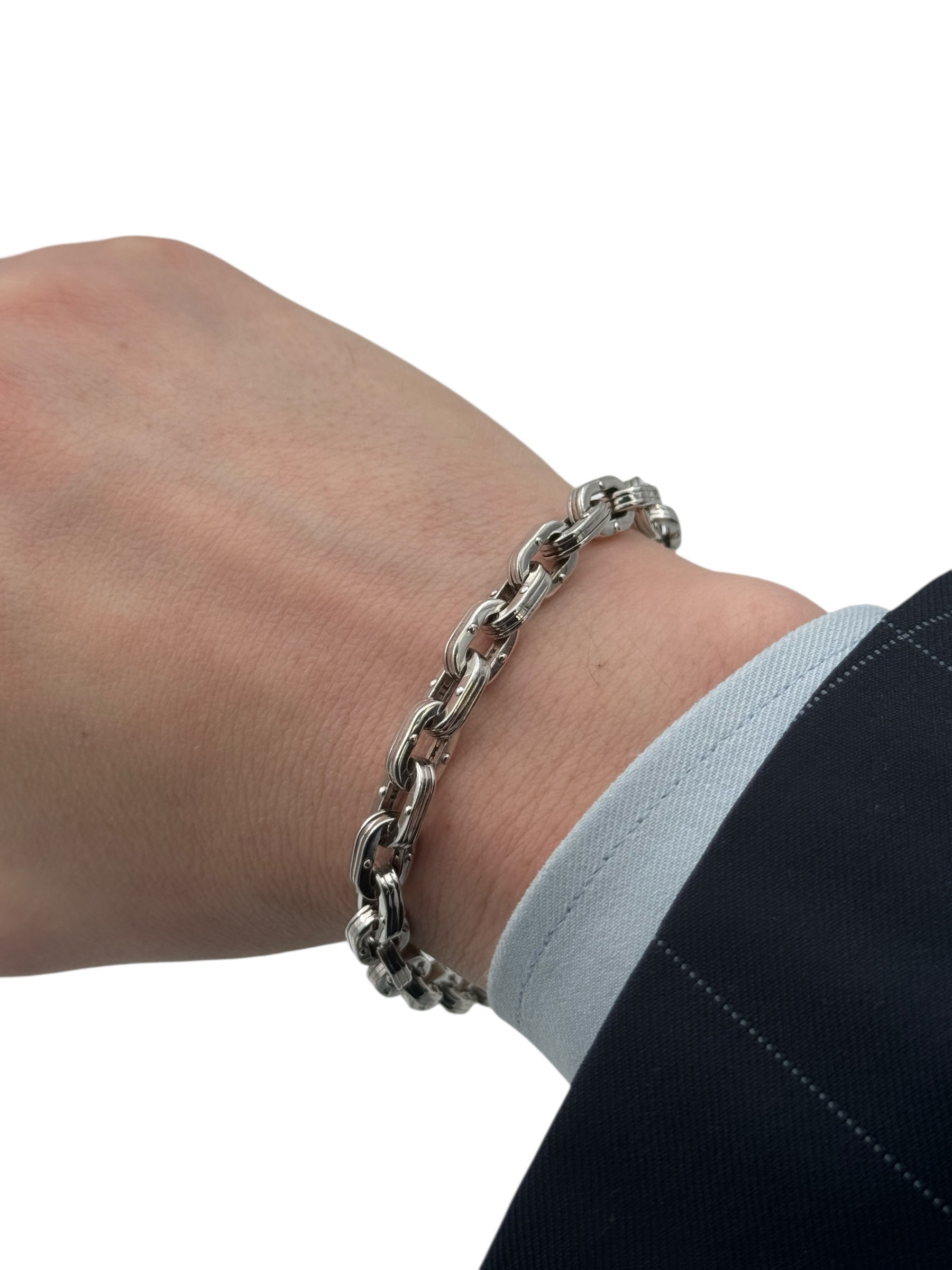 Bracciale Barakà in argento 925, maglie larghe a catena e diamante nero sulla chiusura - BR233052