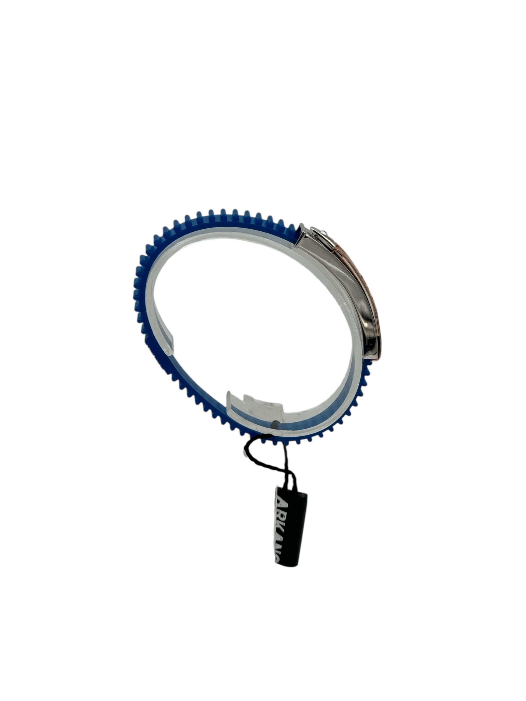 Bracciale Arkano in caucciù, colore azzurro, in acciaio 316L e placchetta centrale rivestita di oro rosa 18kt - BRIAT1 N OR