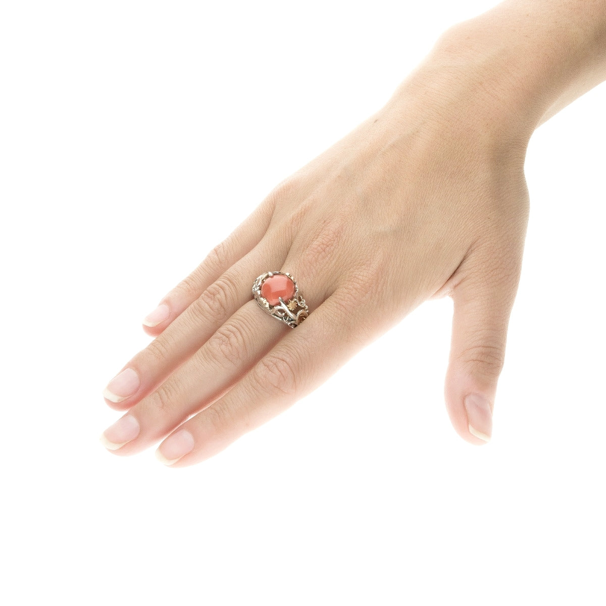 Stardust ring dome with red coral - AN617C