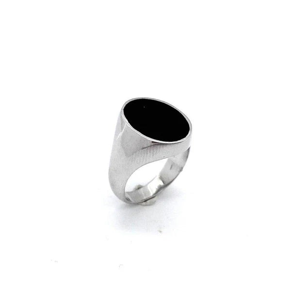 Anello Spadarella in argento, uomo, con pietra tonda, pasta di onice nera - AN671
