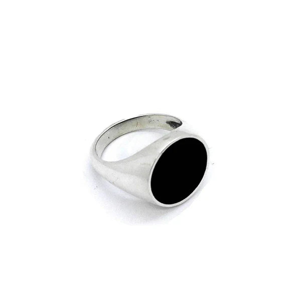 Anello Spadarella in argento, uomo, con pietra tonda, pasta di onice nera - AN673