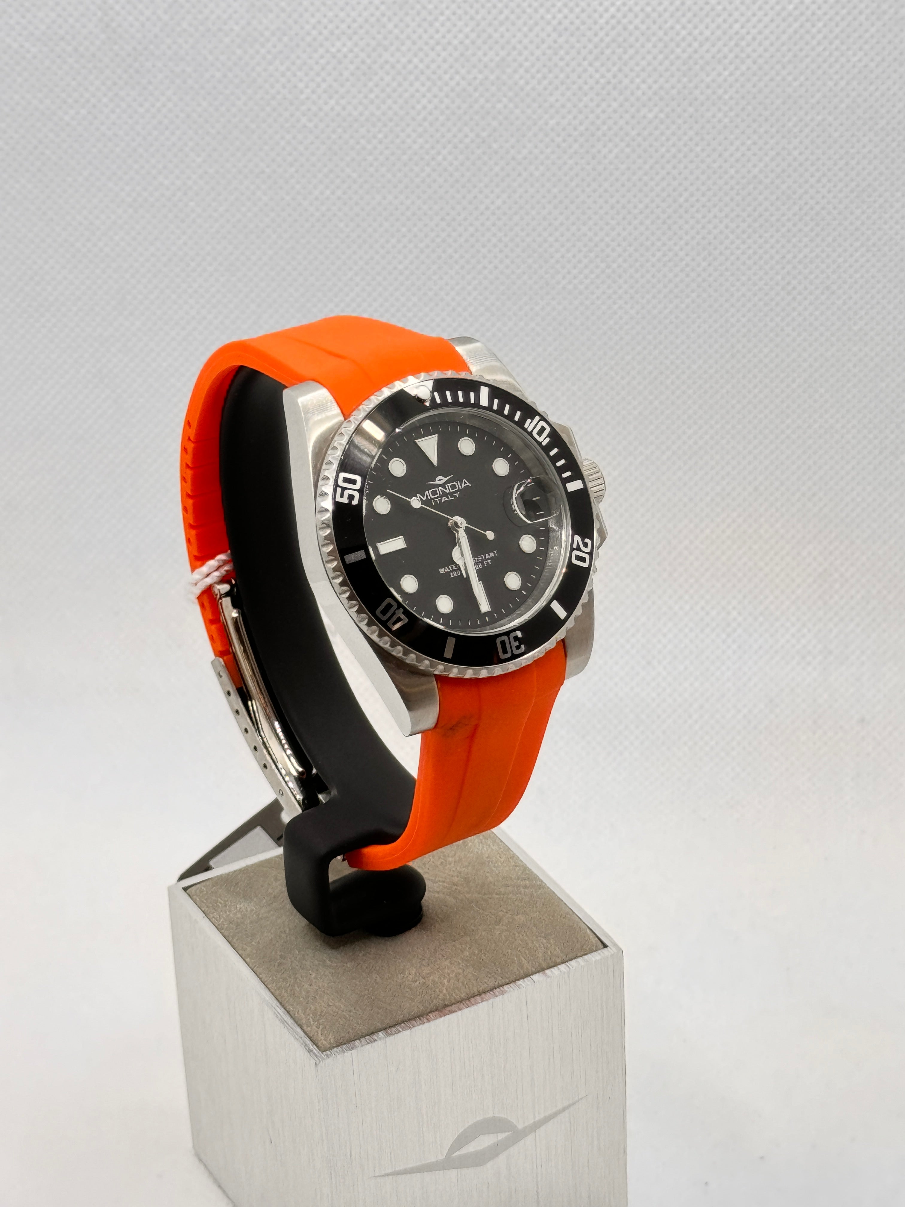 Herren-Automatikuhr mit orangefarbenem Kautschukarmband, 40 mm – MI-825-SSBK-BK-GB