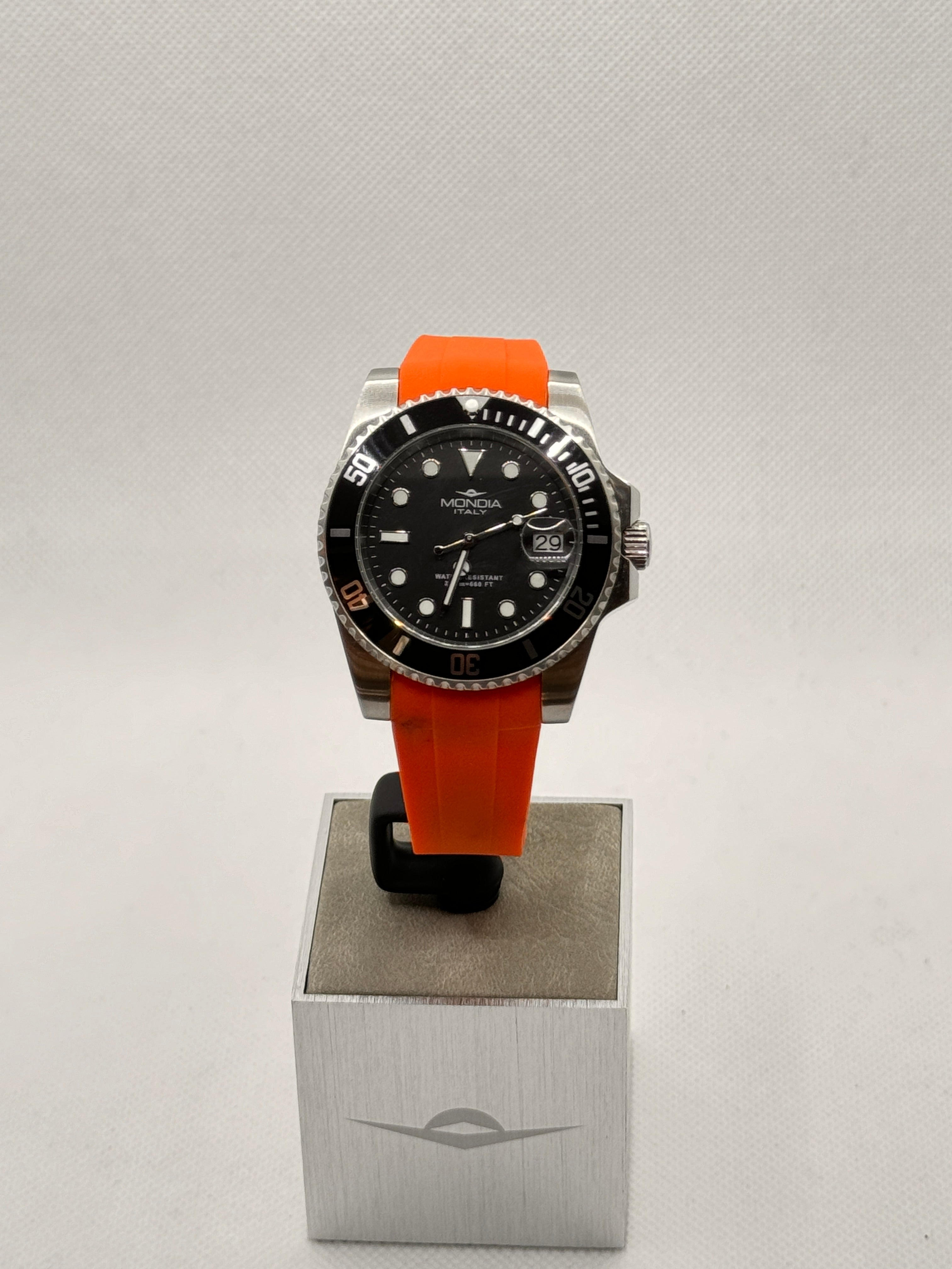 Herren-Automatikuhr mit orangefarbenem Kautschukarmband, 40 mm – MI-825-SSBK-BK-GB
