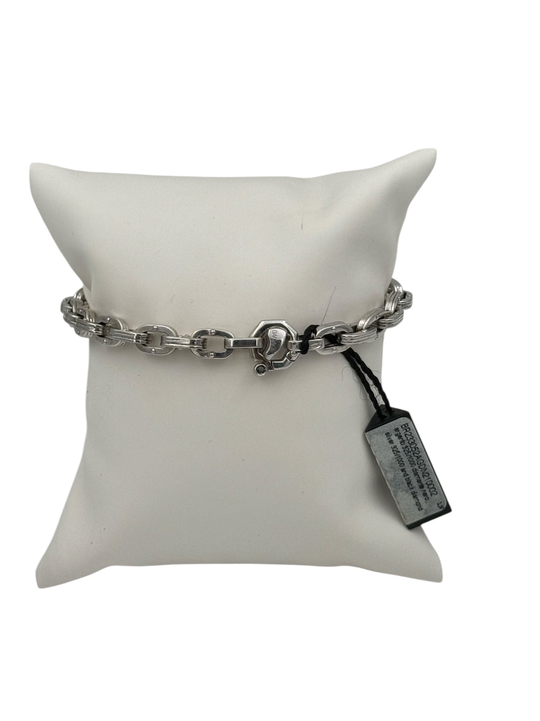 Bracciale Barakà in argento 925, maglie larghe a catena e diamante nero sulla chiusura - BR233052