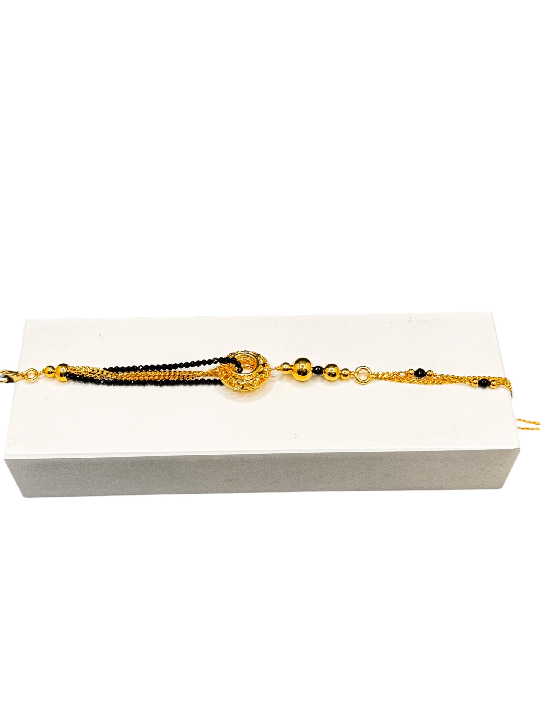 Mehrreihiges Armband aus vergoldeter Bronze mit schwarzen Steinen - FIRENZE BR 043