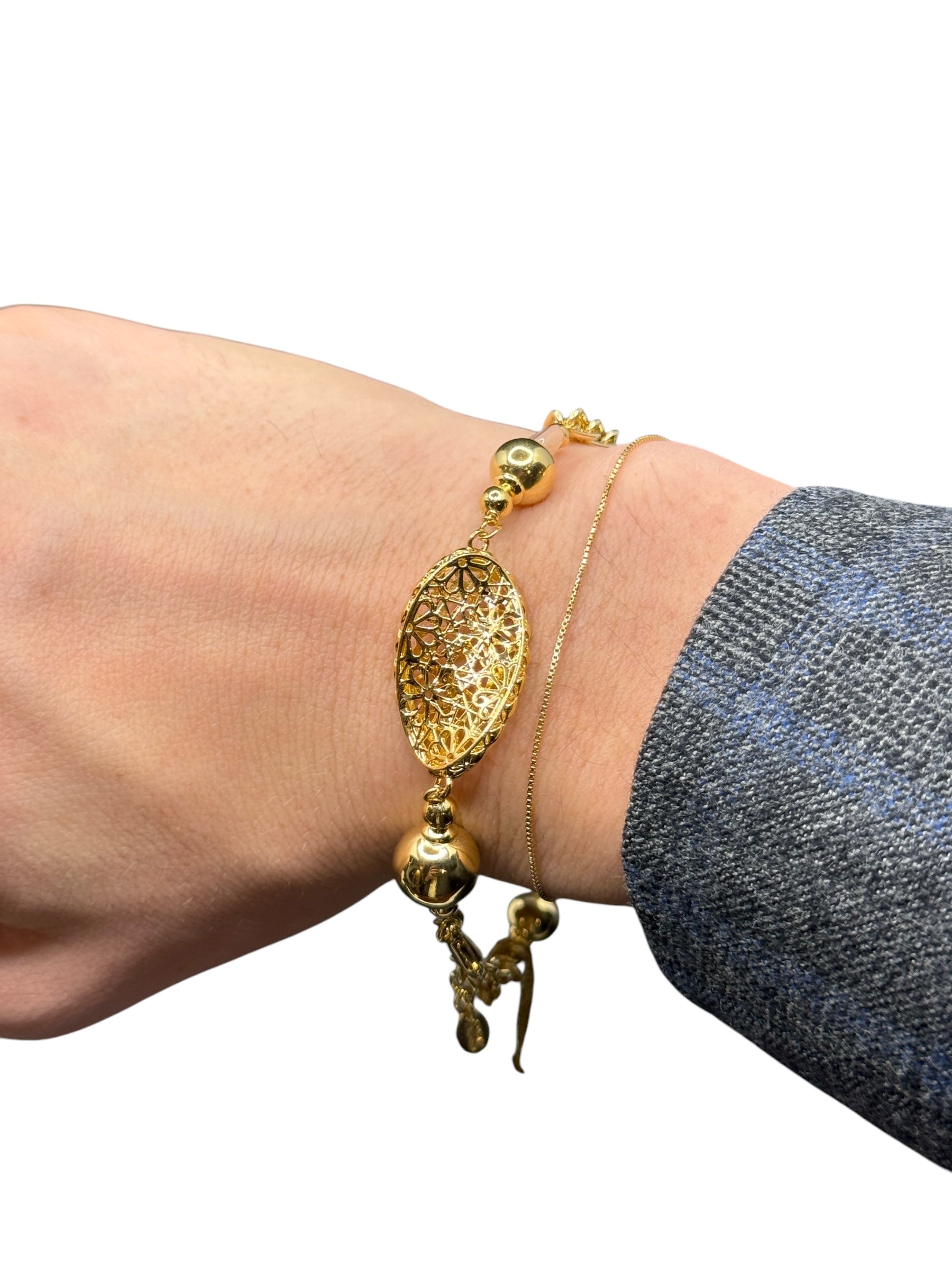 Zweireihiges Armband aus vergoldeter Bronze und rosa Steinen - LE FATE BR 004