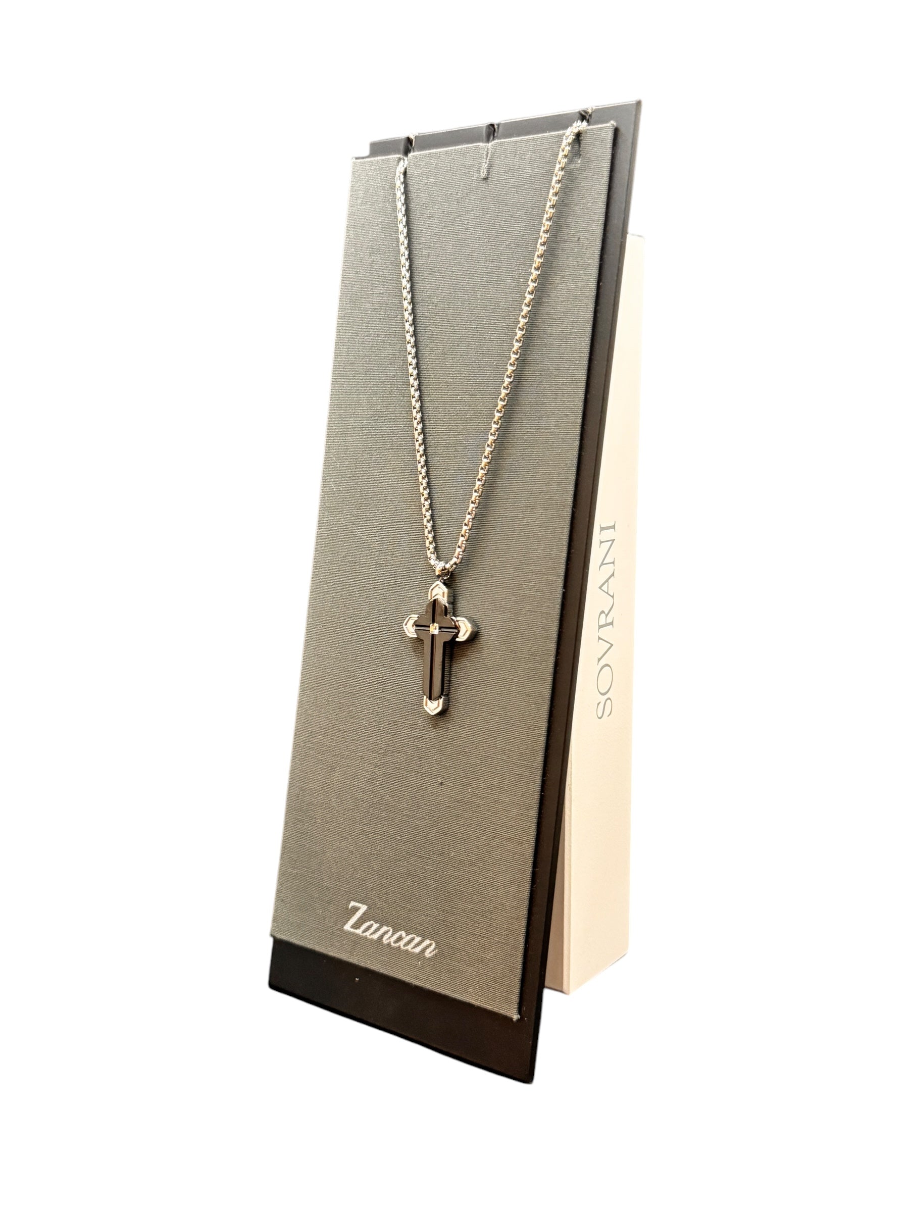 Zancan Men's Necklace with Steel Cross, Black PVD, and Central Zircon - EHC213