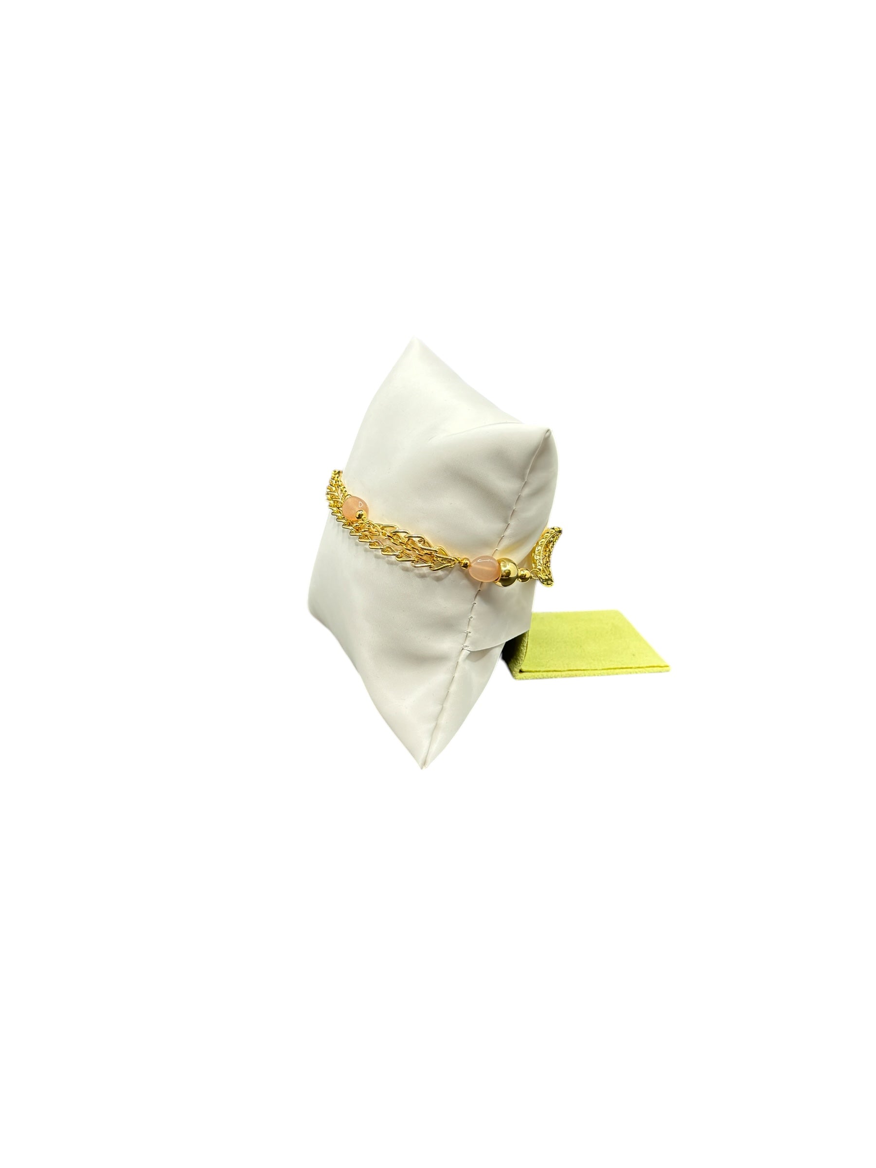 Zweireihiges Armband aus vergoldeter Bronze und rosa Steinen - LE FATE BR 004