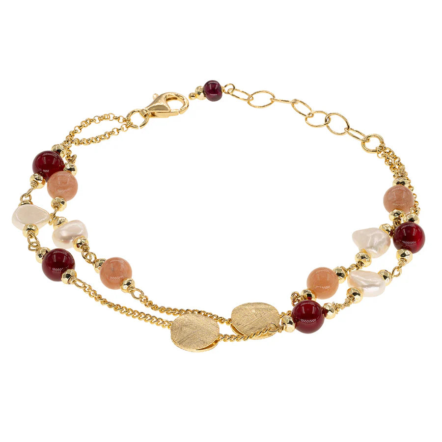 Koliè 925 - Bracciale a due fili in argento dorato con granato, moonstone e perle - BR ARAS 05