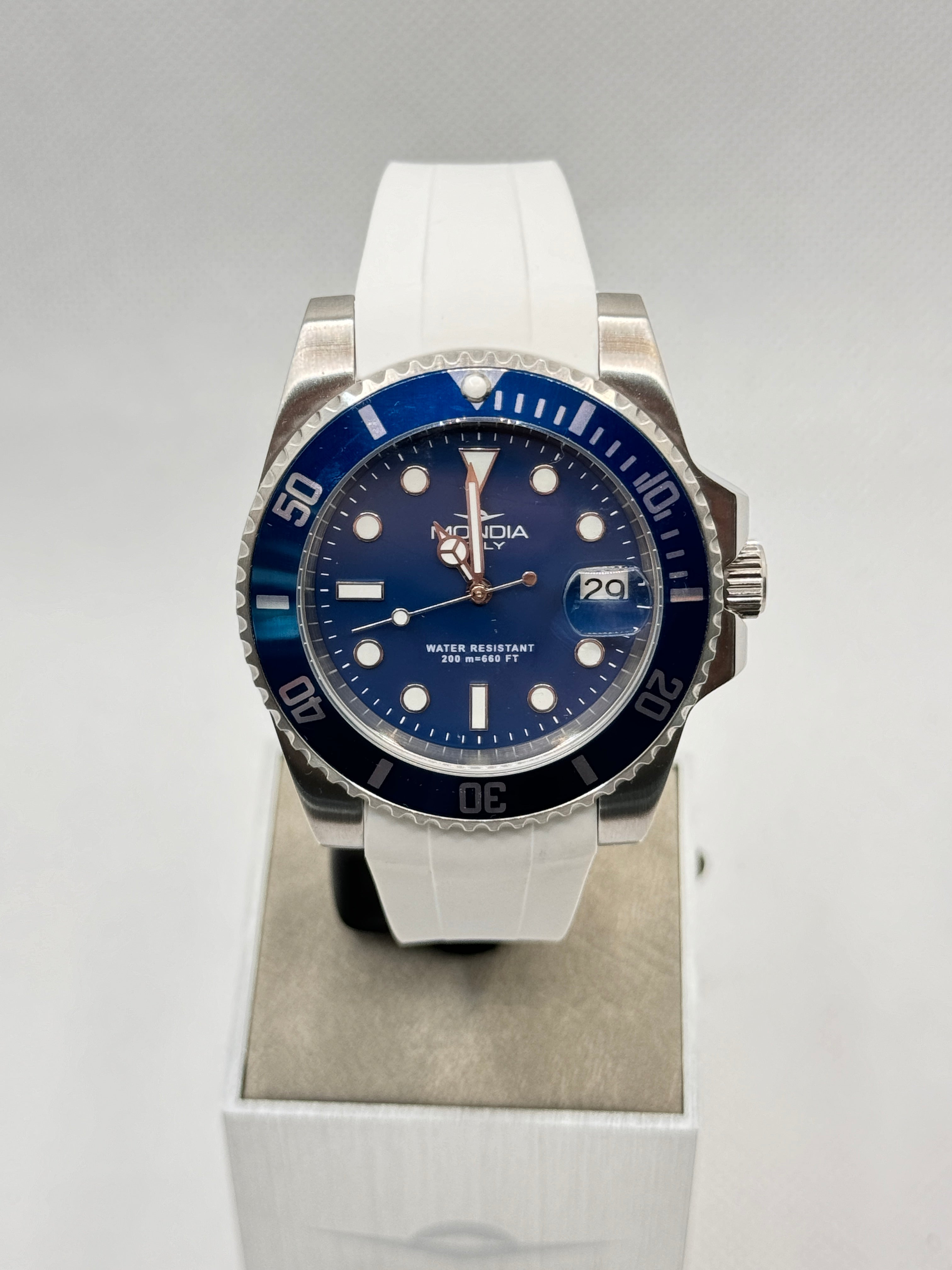 Herren-Automatikuhr mit weißem Kautschukarmband, 40 mm – MI-825-SSBL-BL-GB