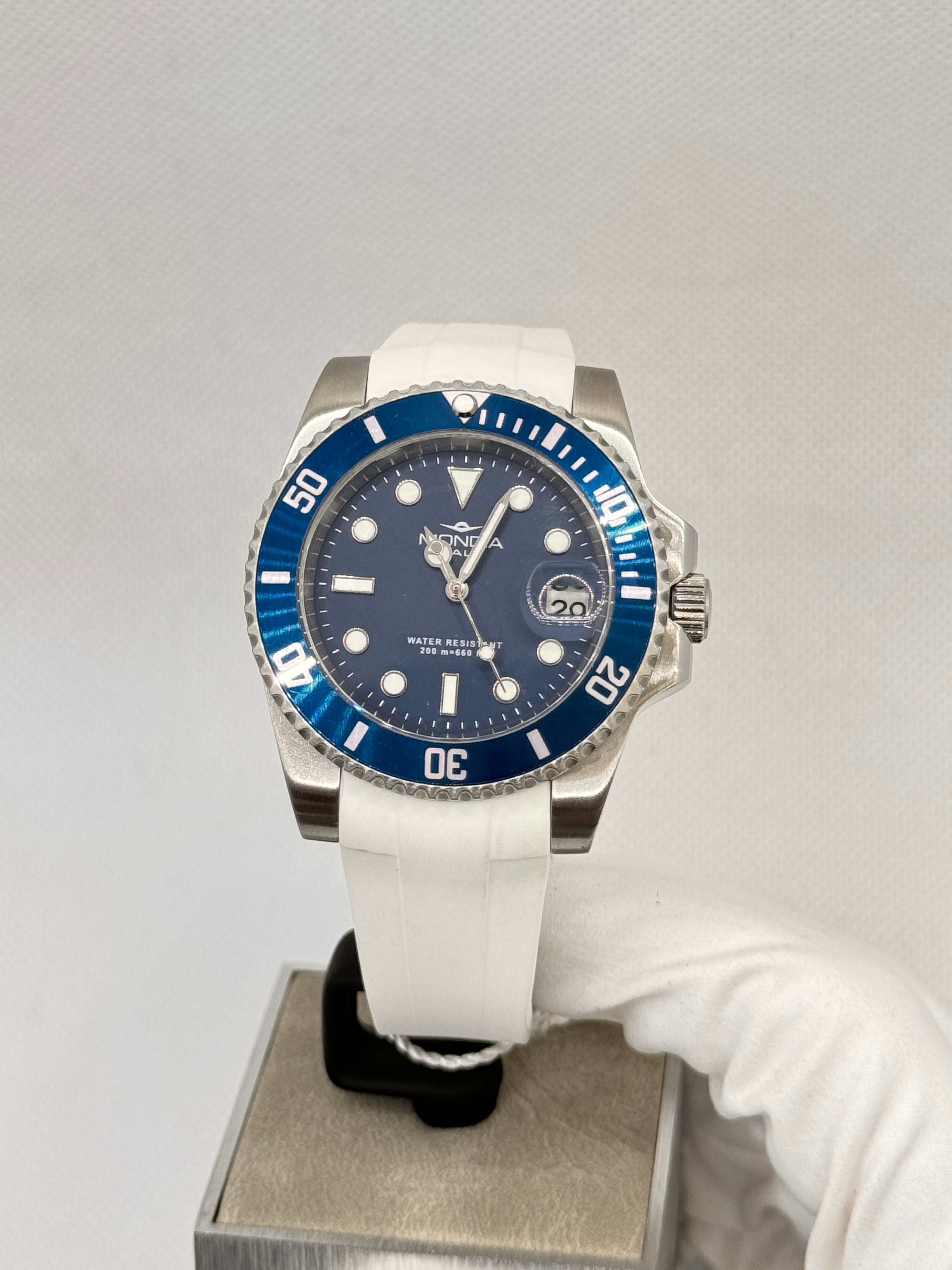 Herren-Automatikuhr mit weißem Kautschukarmband, 40 mm – MI-825-SSBL-BL-GB