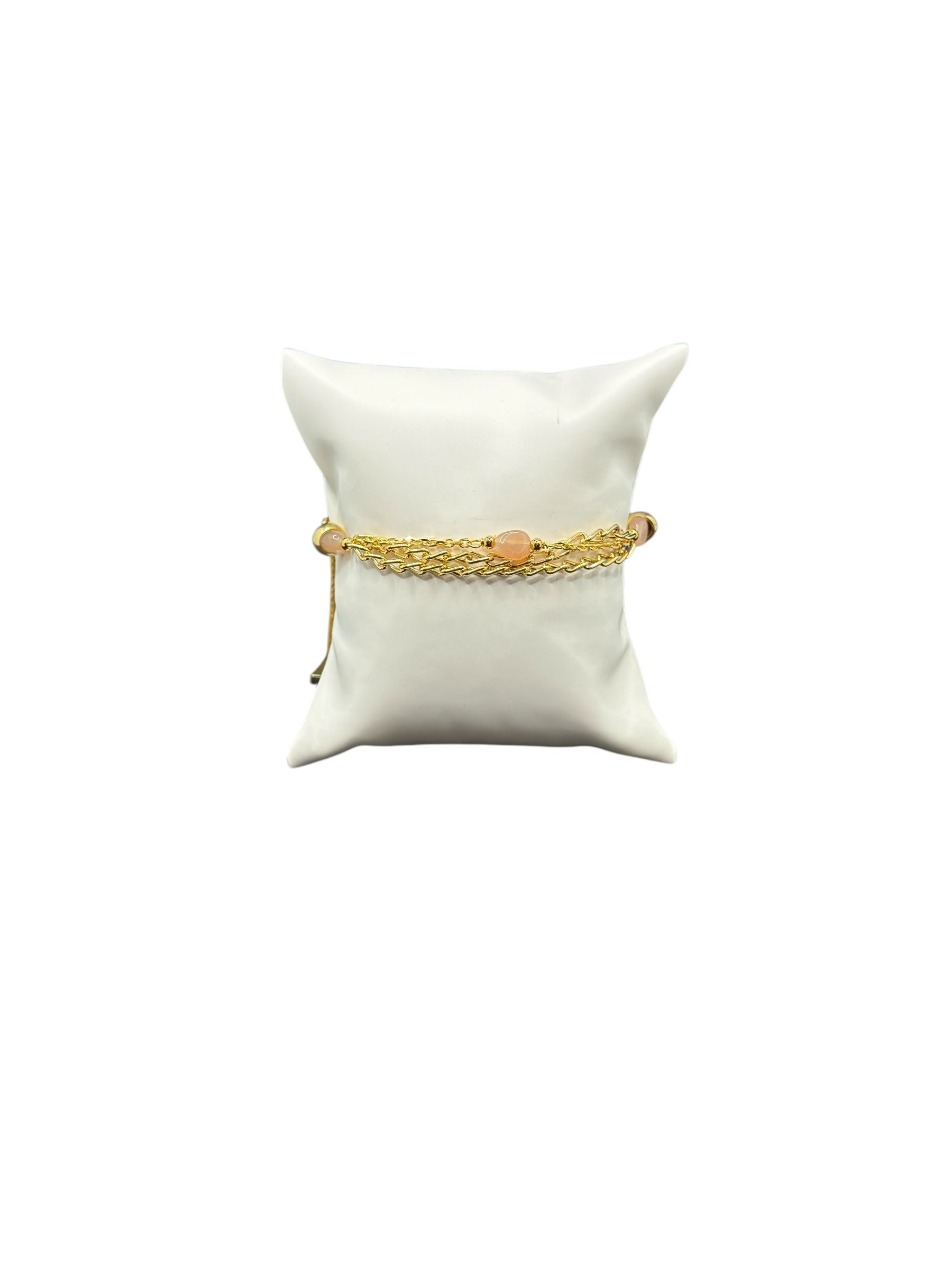 Zweireihiges Armband aus vergoldeter Bronze und rosa Steinen - LE FATE BR 004