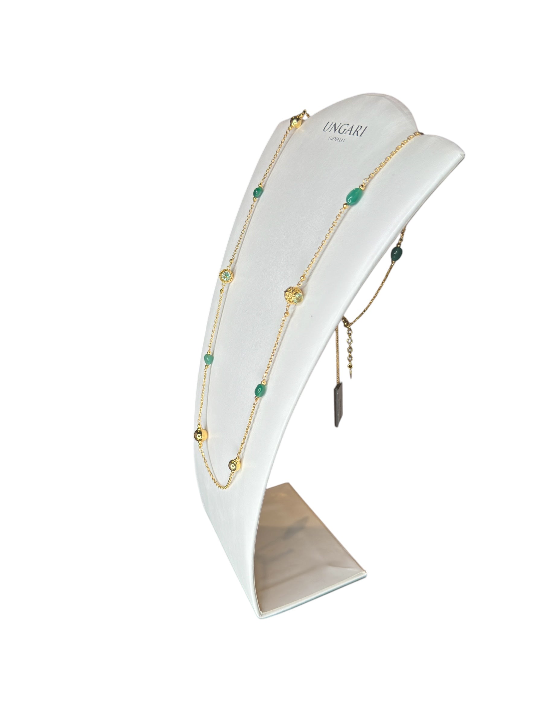 Langes Halsband aus vergoldeter Bronze mit grünen Steinen - DIAMANTEN CL 023