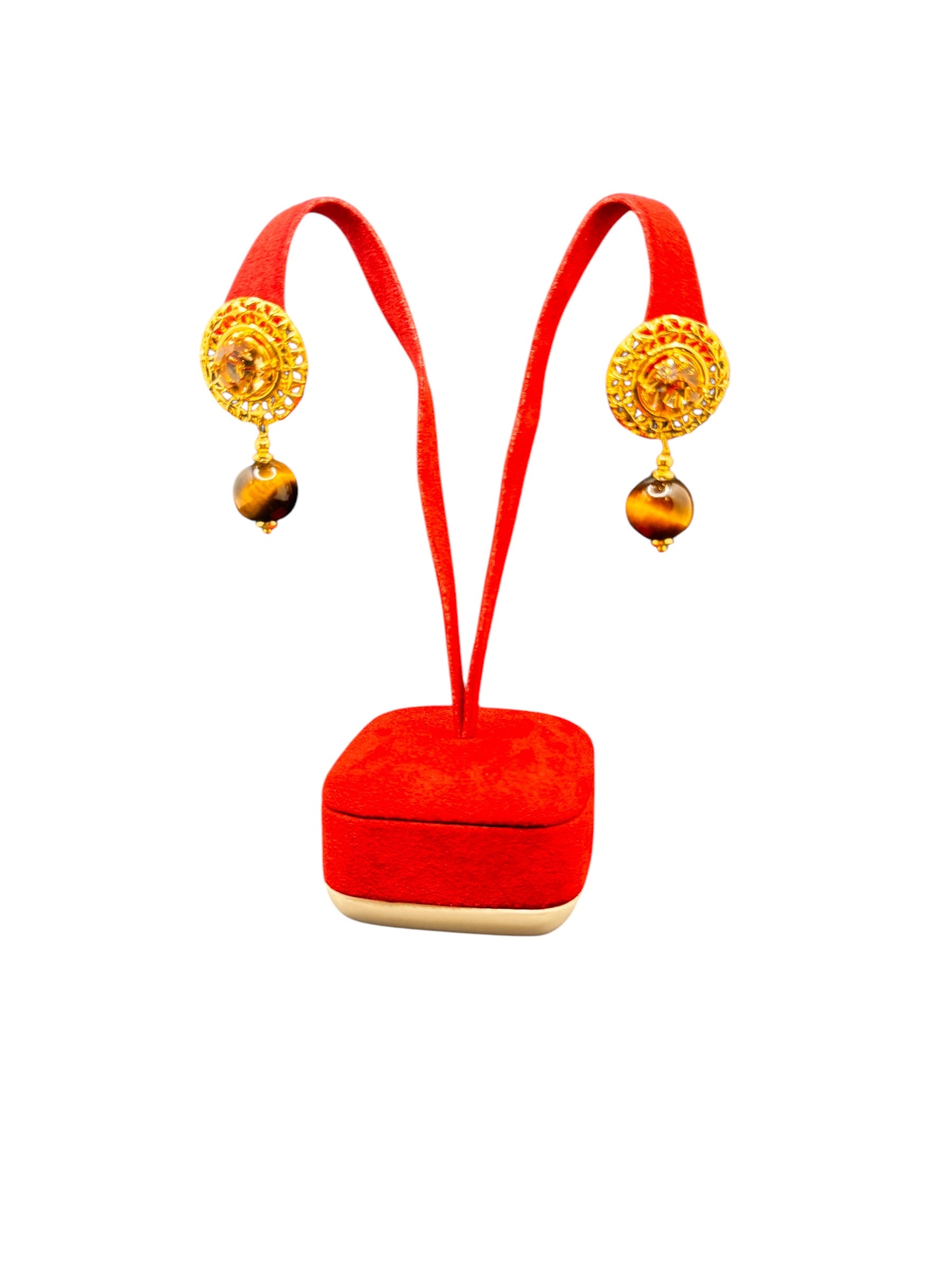 Gold-plated bronze drop earrings with "savannah" colored stones - SAVANA OR