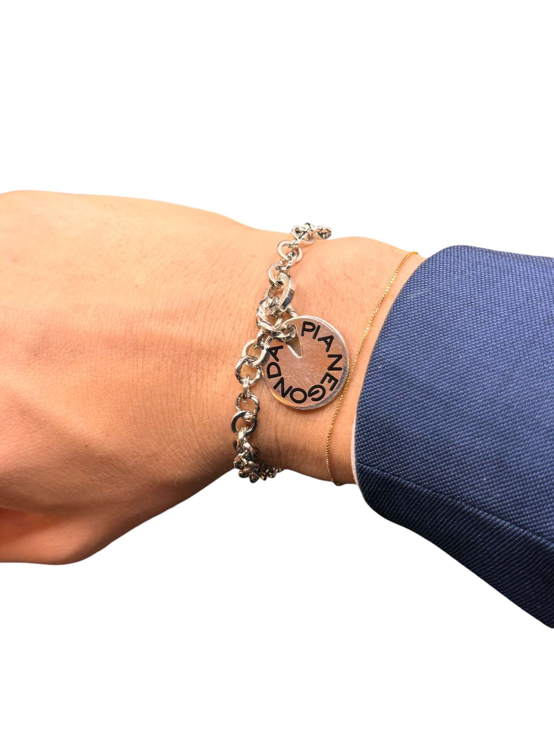Pianegonda-Silberarmband mit ovalem Silber- und schwarzem Emaille-Anhänger – BA010849