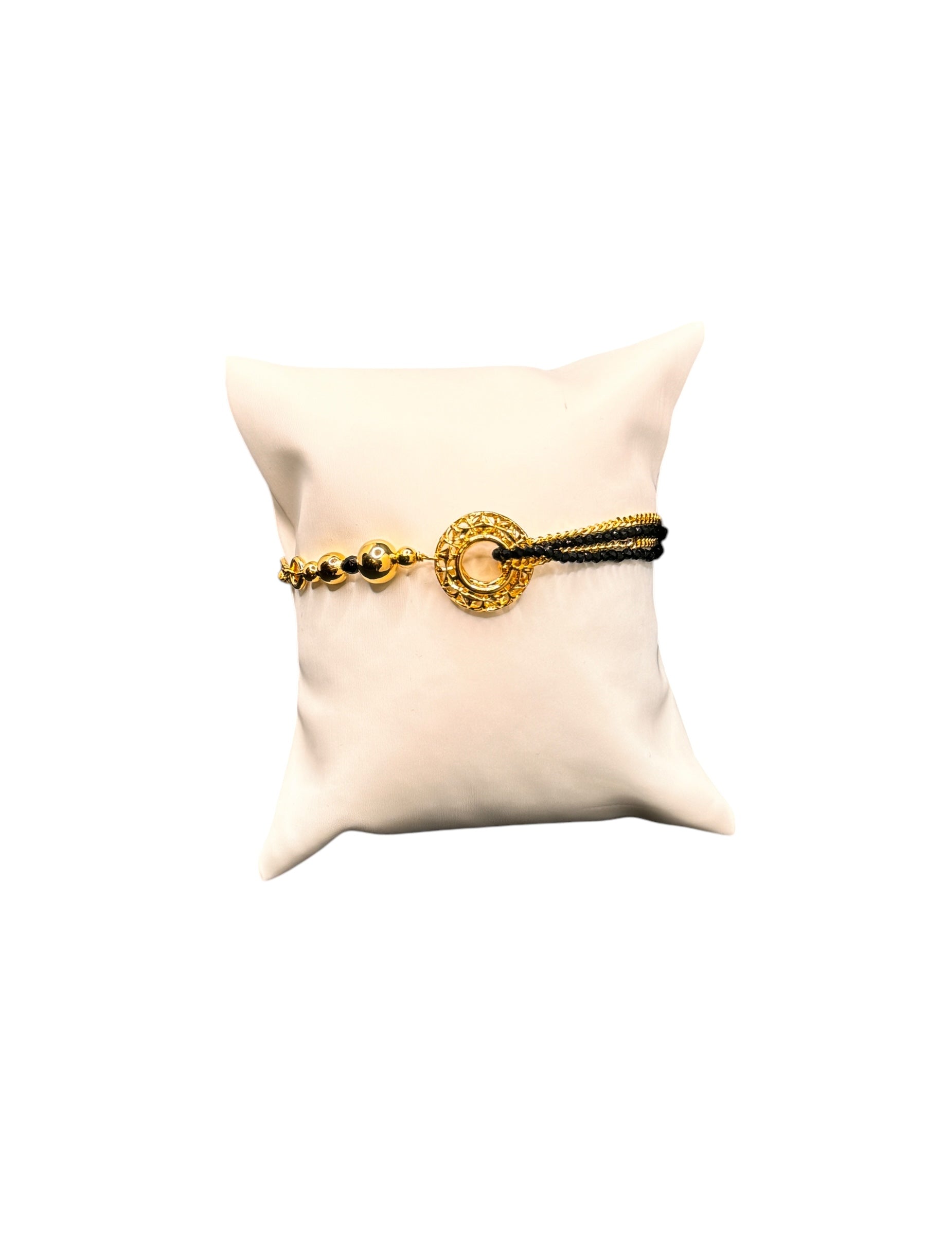 Mehrreihiges Armband aus vergoldeter Bronze mit schwarzen Steinen - FIRENZE BR 043