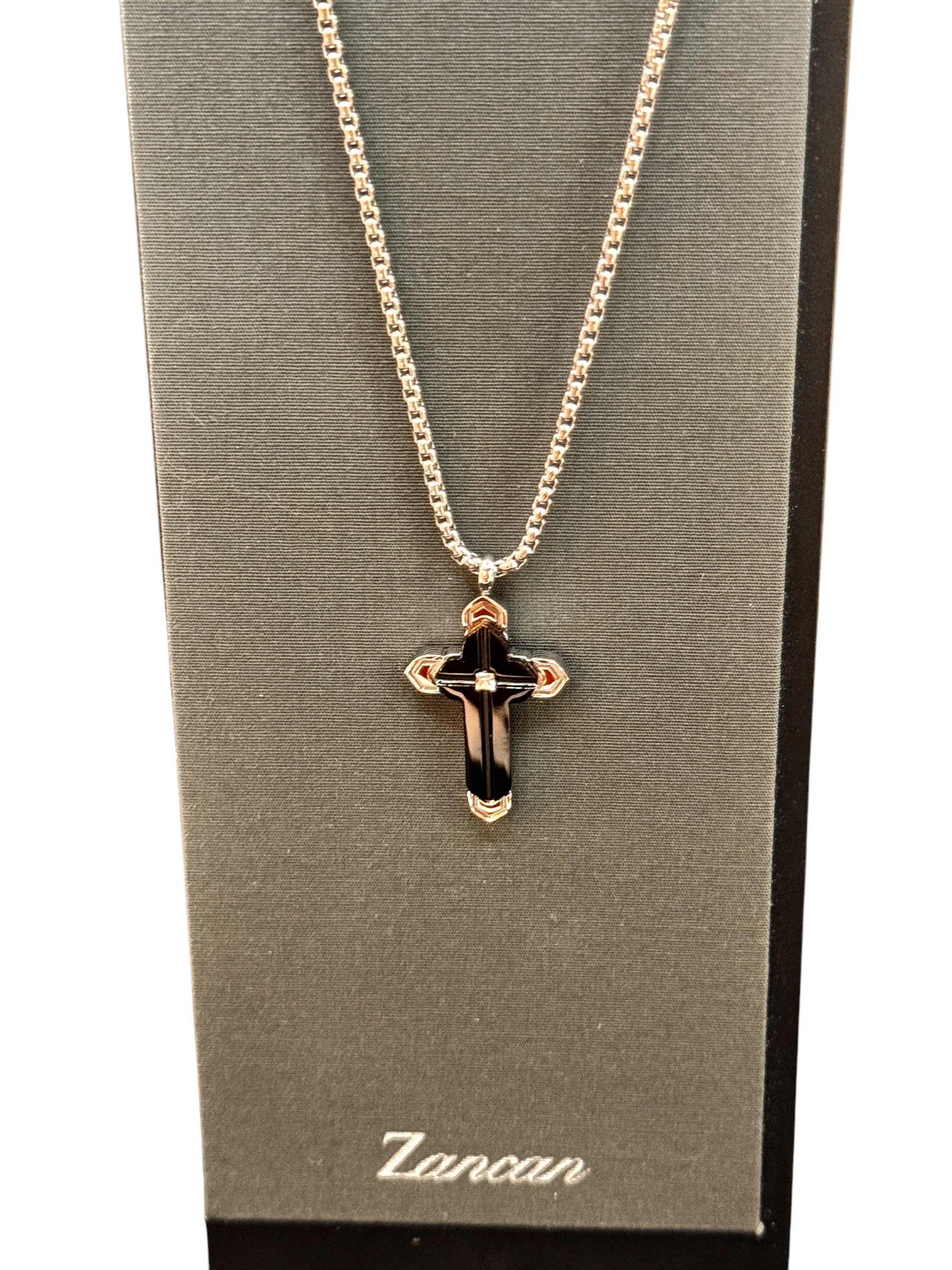 Zancan Men's Necklace with Steel Cross, Black PVD, and Central Zircon - EHC213