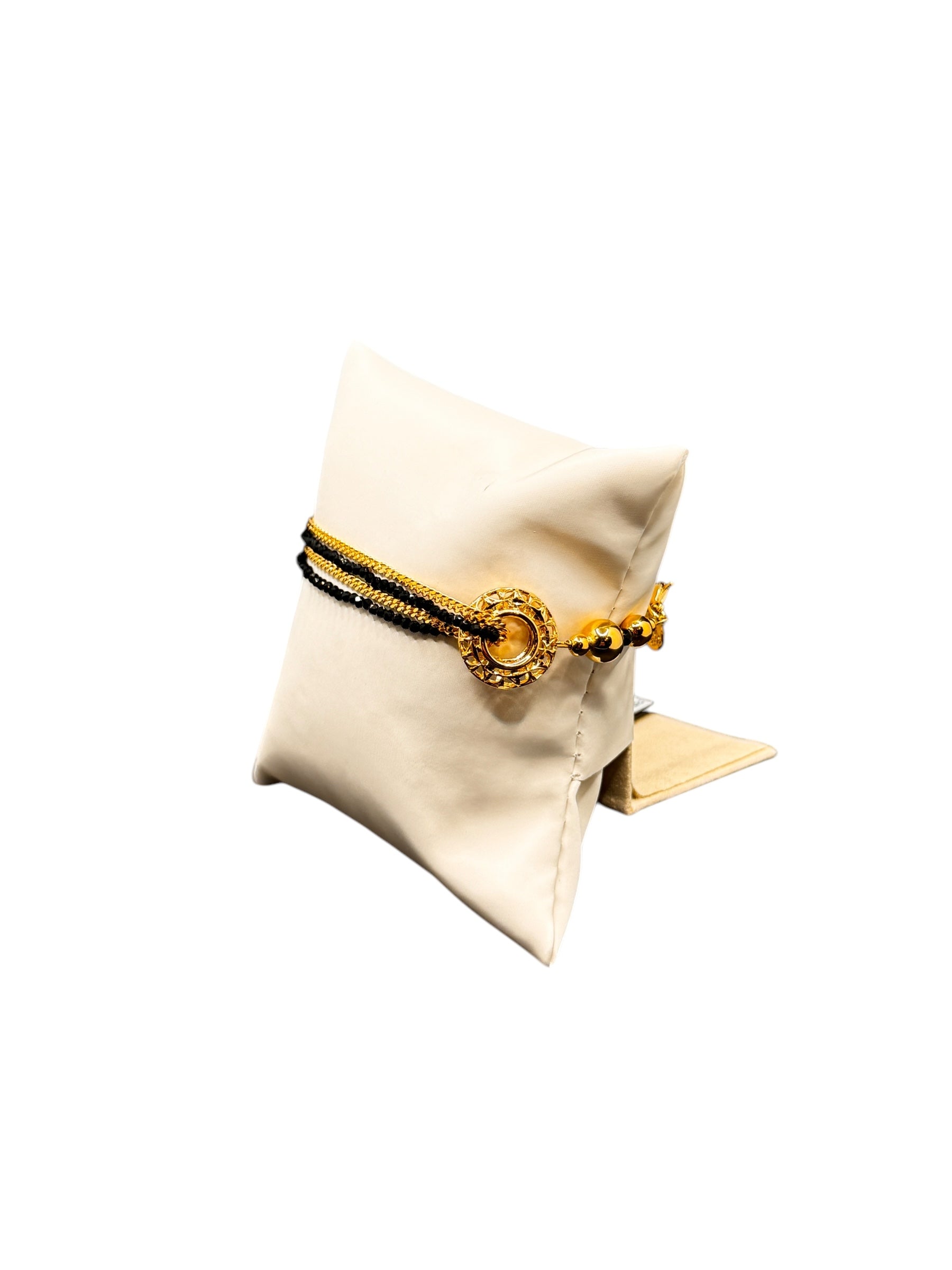 Vierreihiges Armband aus vergoldeter Bronze mit schwarzen Steinen - FIRENZE BR 048