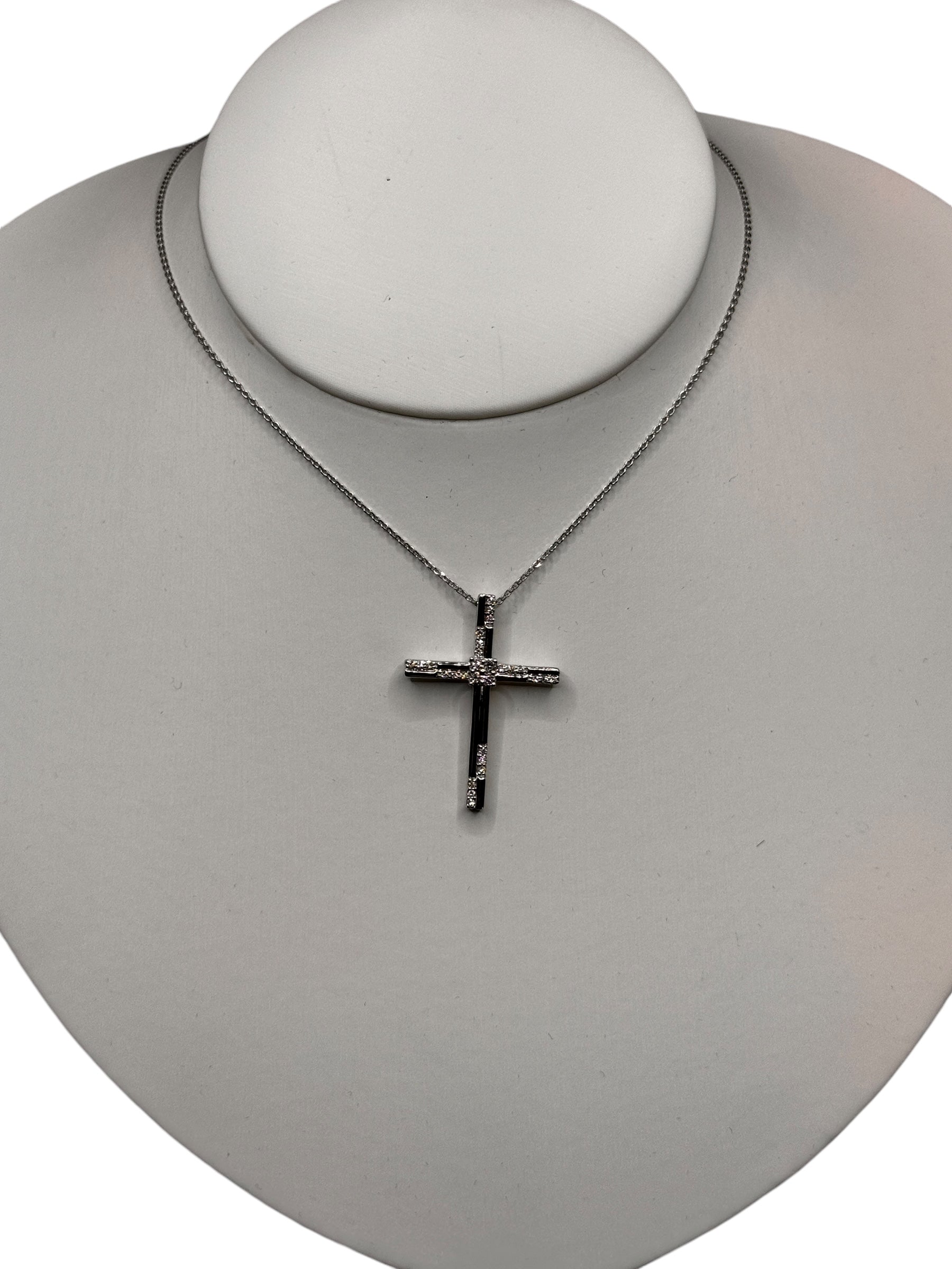 Halsband mit Kreuz und Diamant aus Weißgold, 0,22 ct – GBX39914
