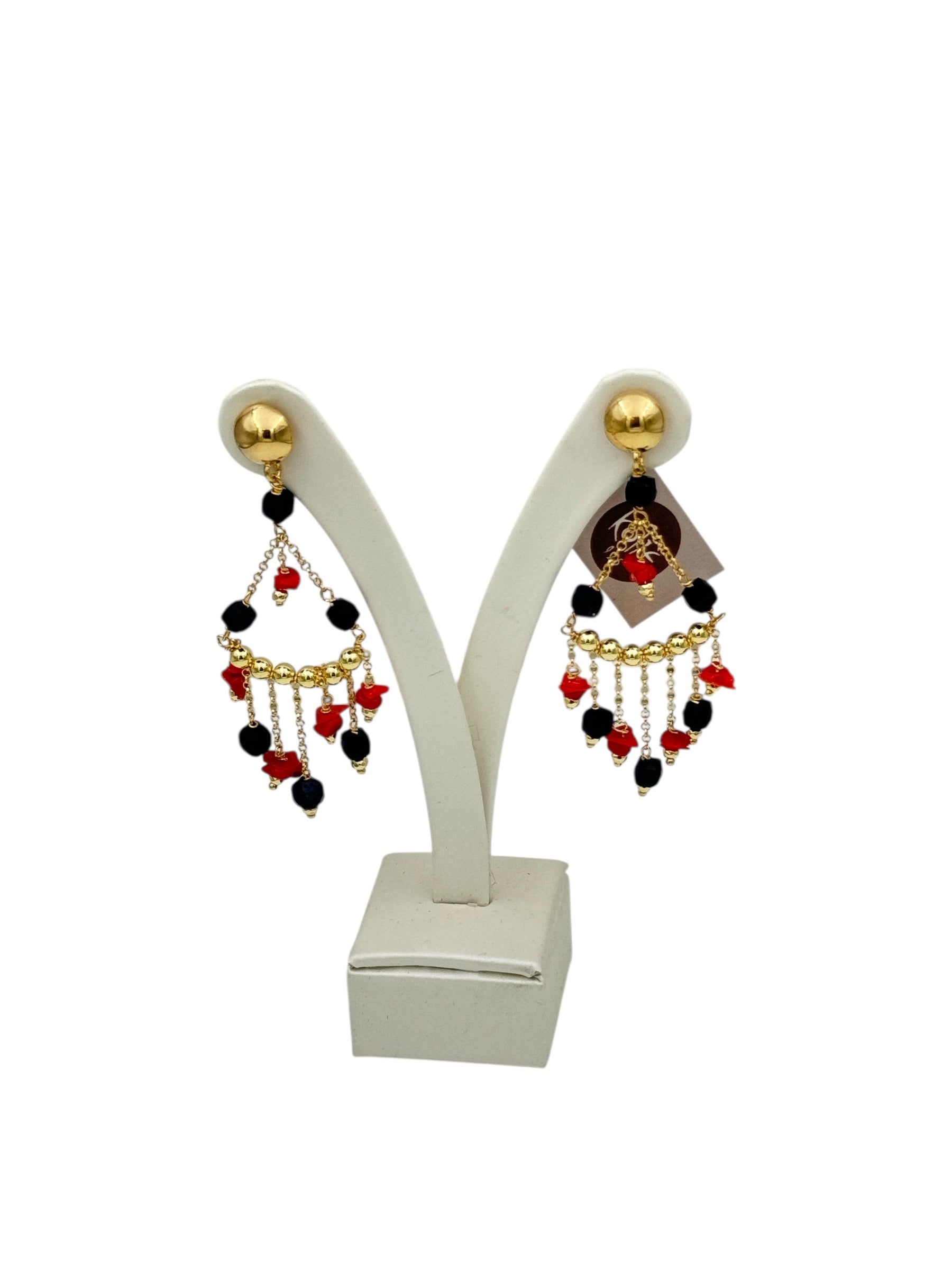 Koliè 925 - Orecchini pendenti in argento dorato con corallo - OR NERES 11