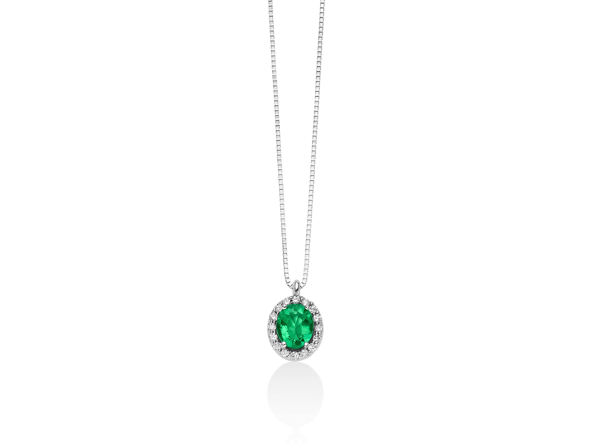 Ovale Halskette aus Weißgold mit Smaragd und Diamanten – CLD4094